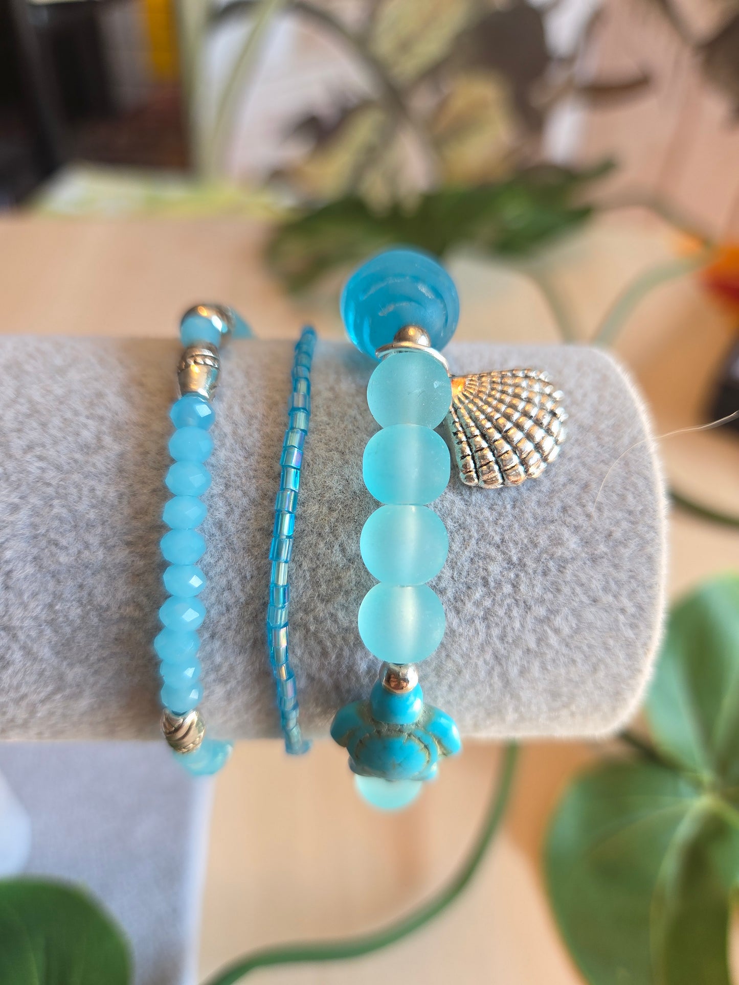 Armbänder Perle mit Schildkröte /Seestern hellblau 3 er Set