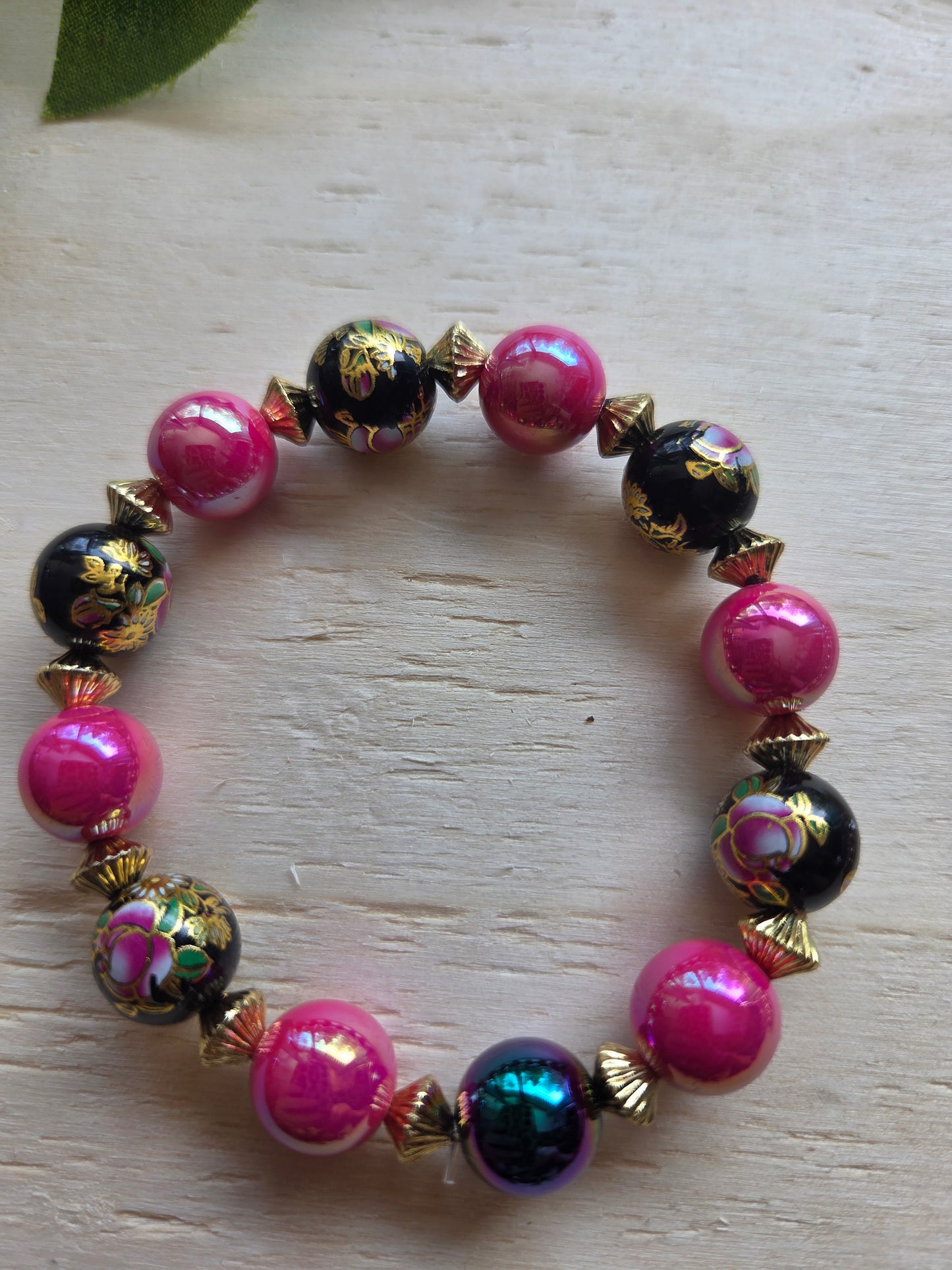 Armbänder mit Blumen Perlen Pink Schwarz 3er-Set