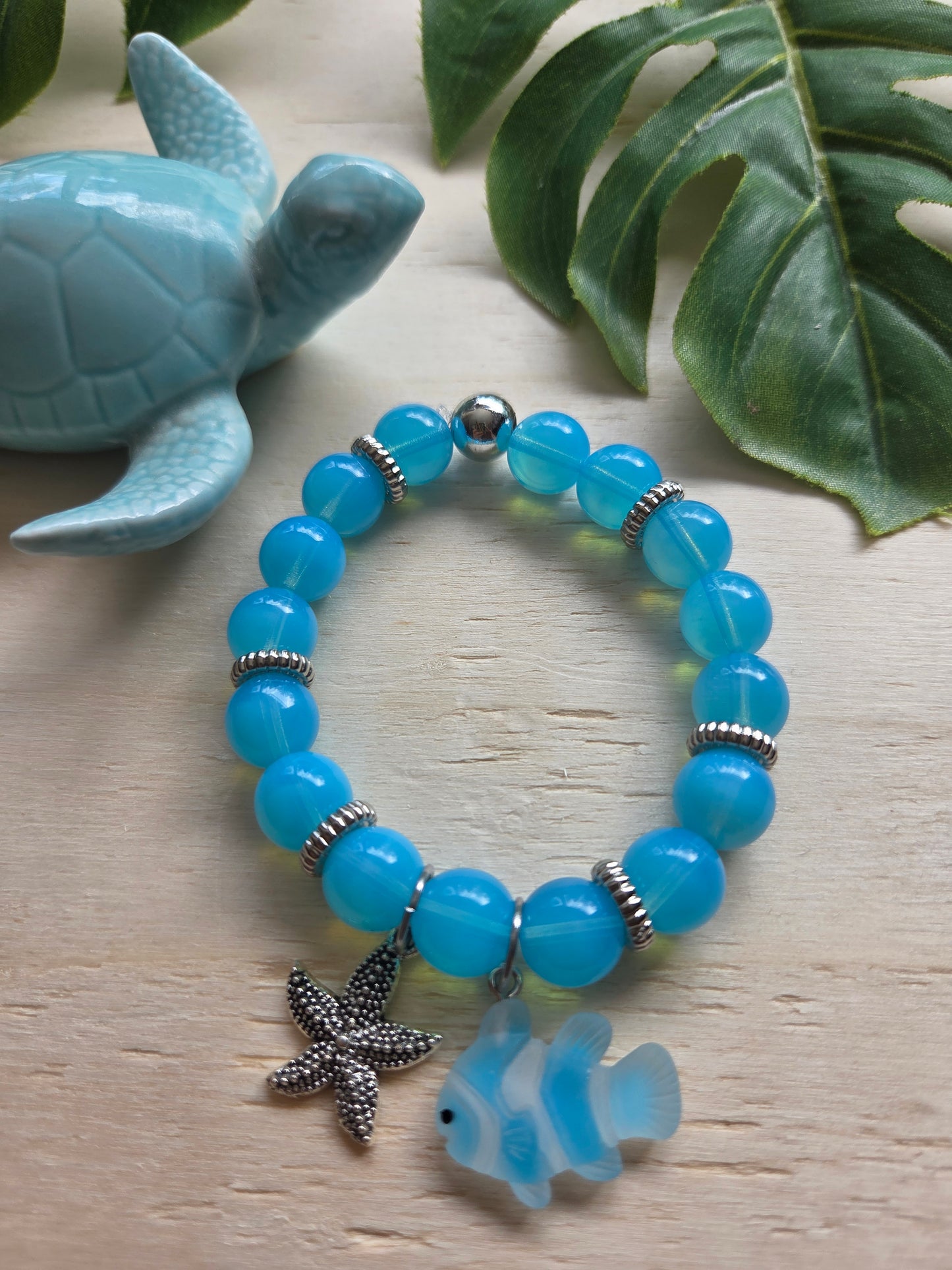 Armbänder Blau Glas mit Ah Fisch 3er-Set