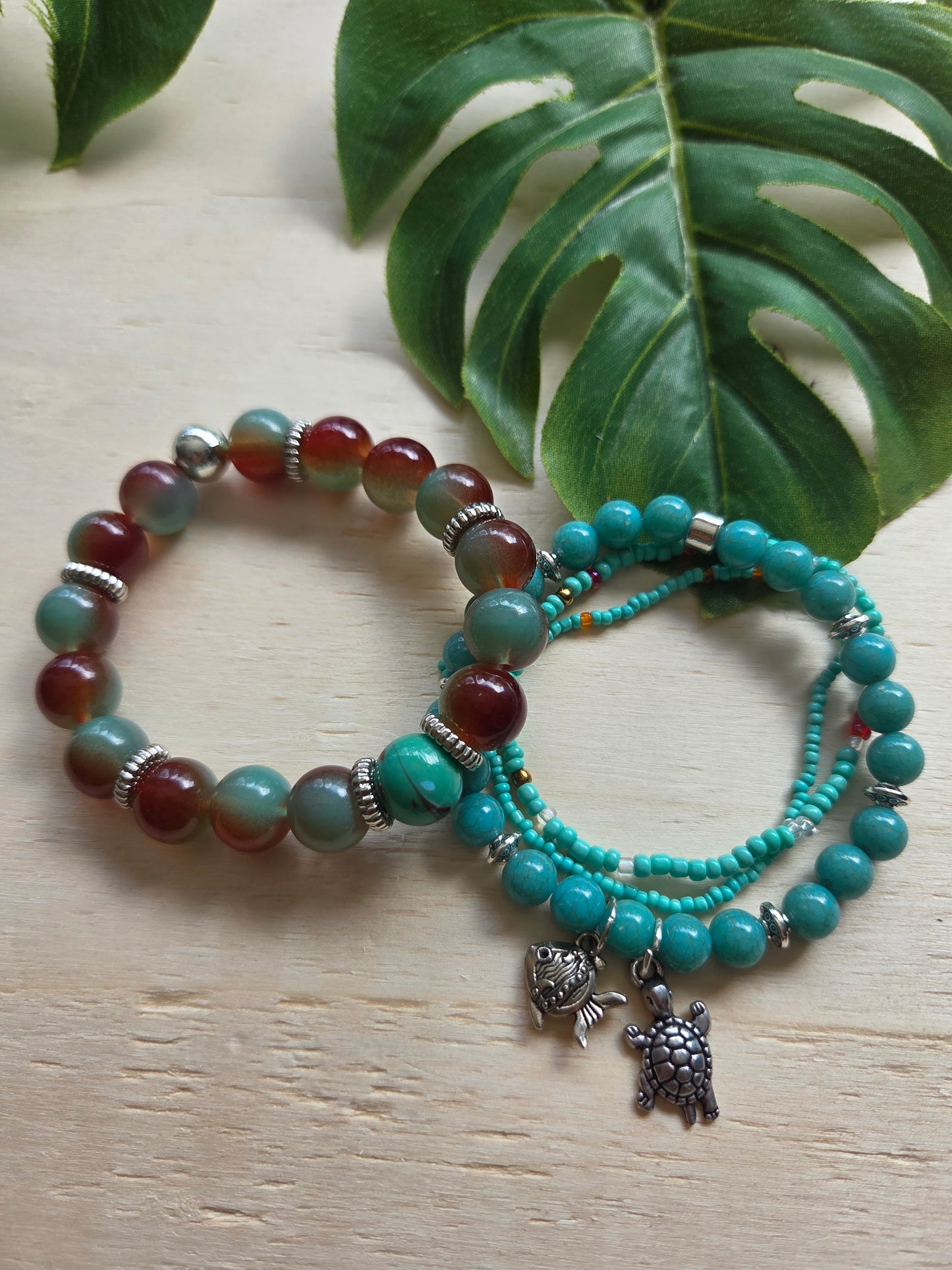 Armbänder mit AH Fisch/Schildkröte blau 4er -Set