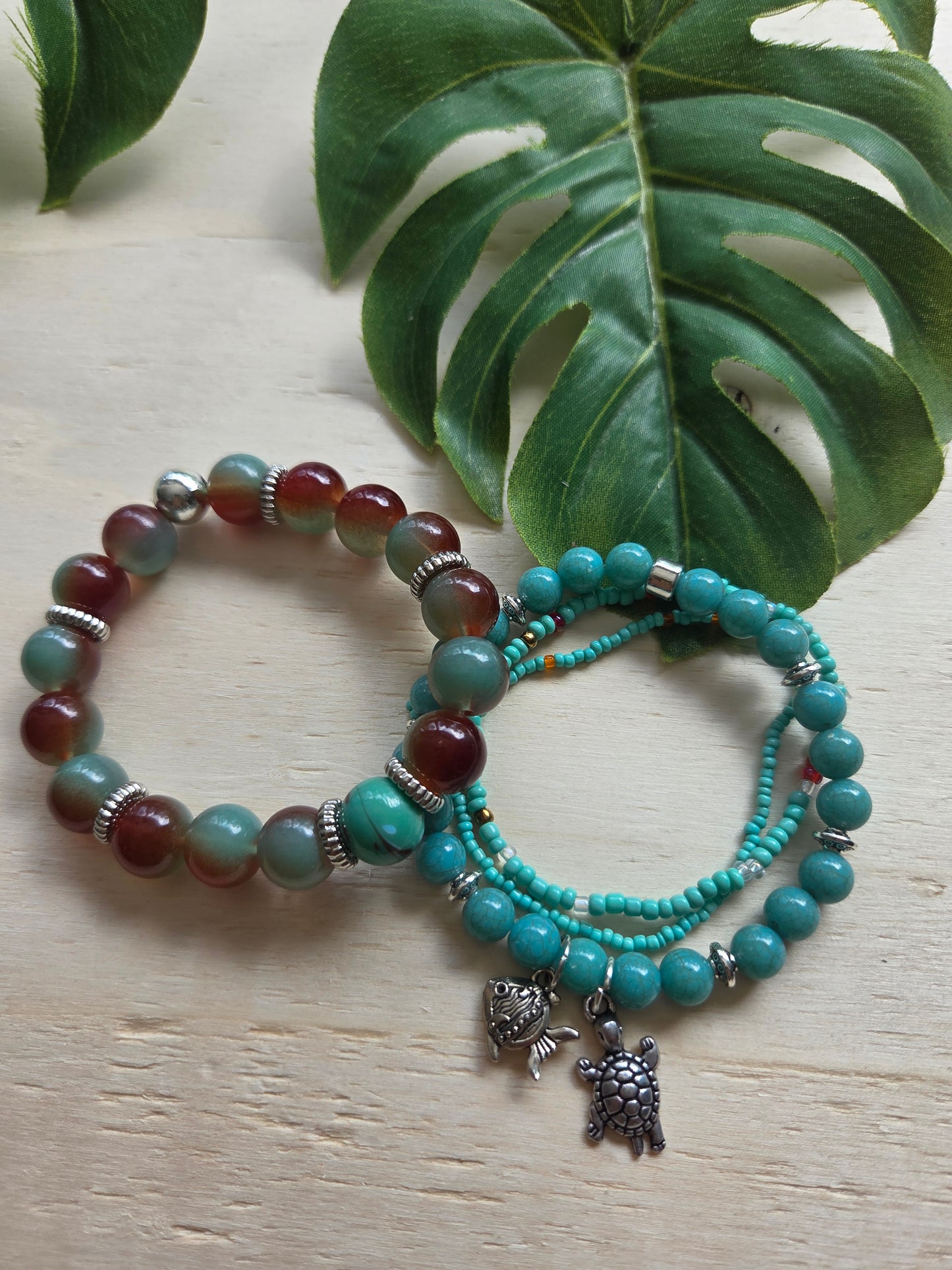 Armbänder mit AH Fisch/Schildkröte blau 4er -Set