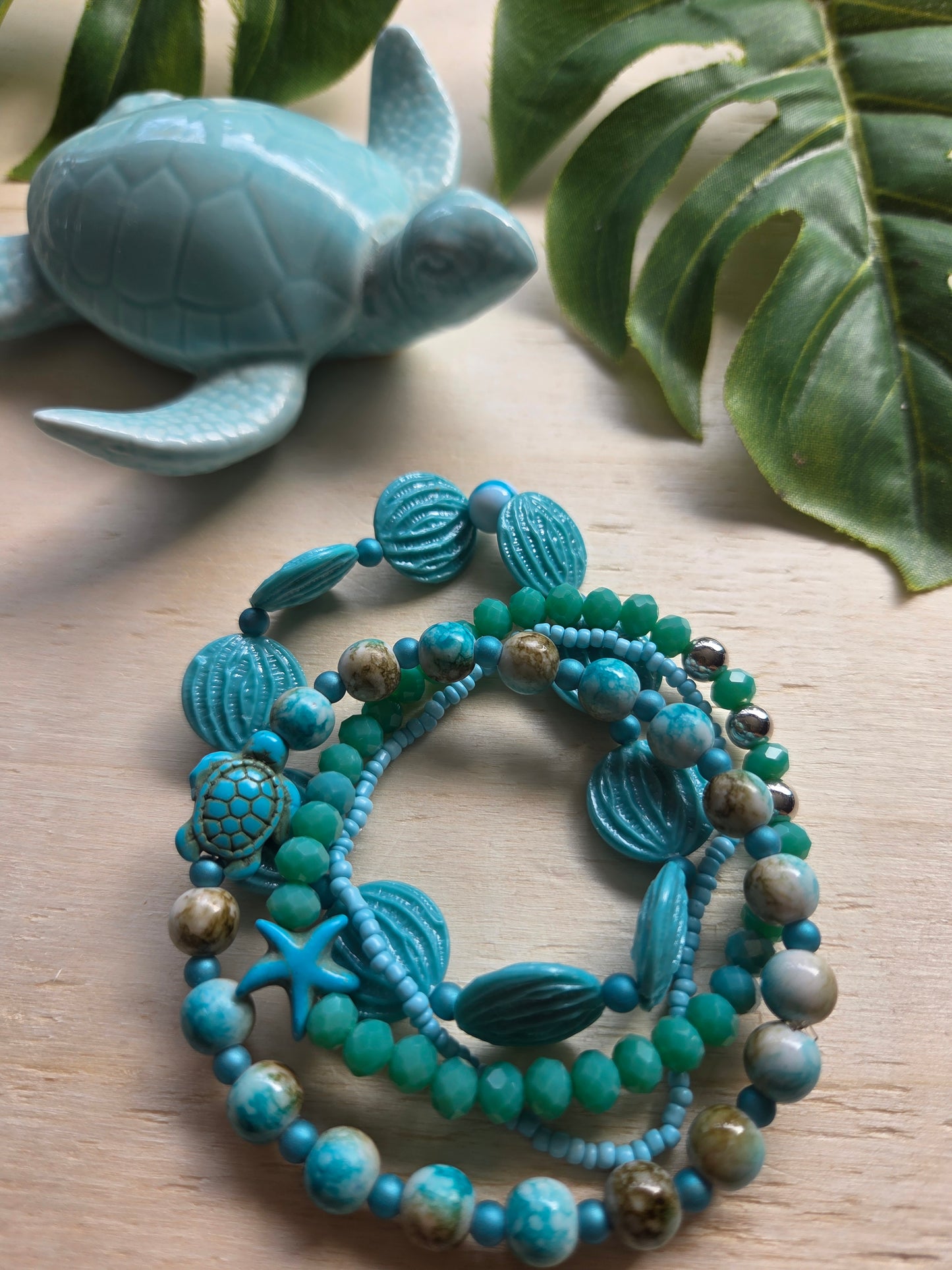 Armbänder Türkis 4er-Set Meeresmotive