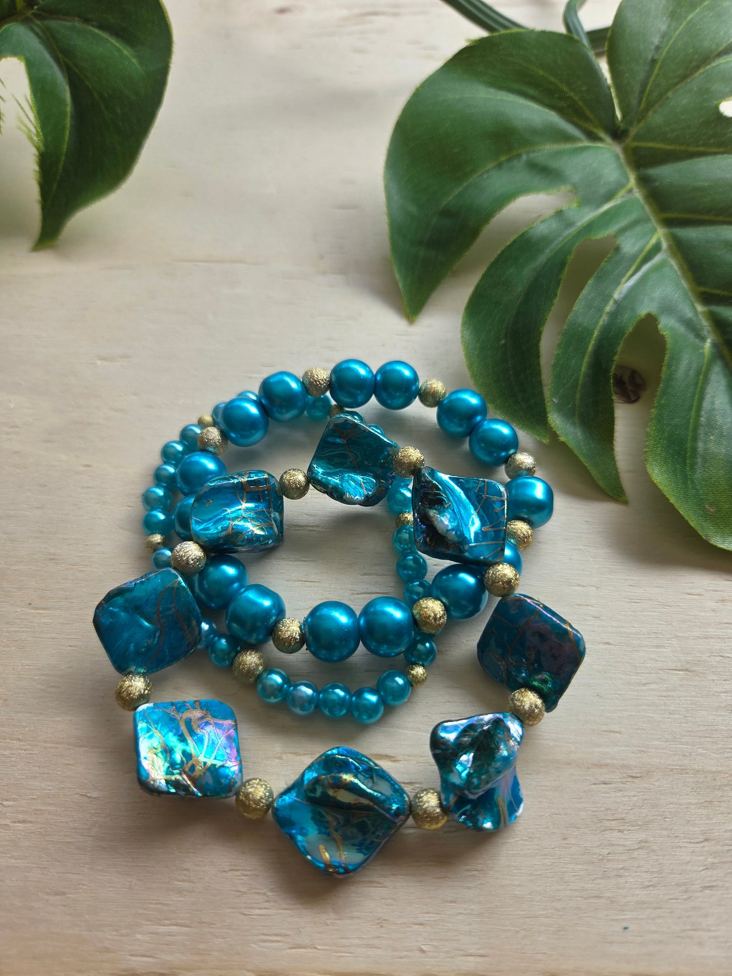 Armbänder Perlmutt Türkis 3er-Set