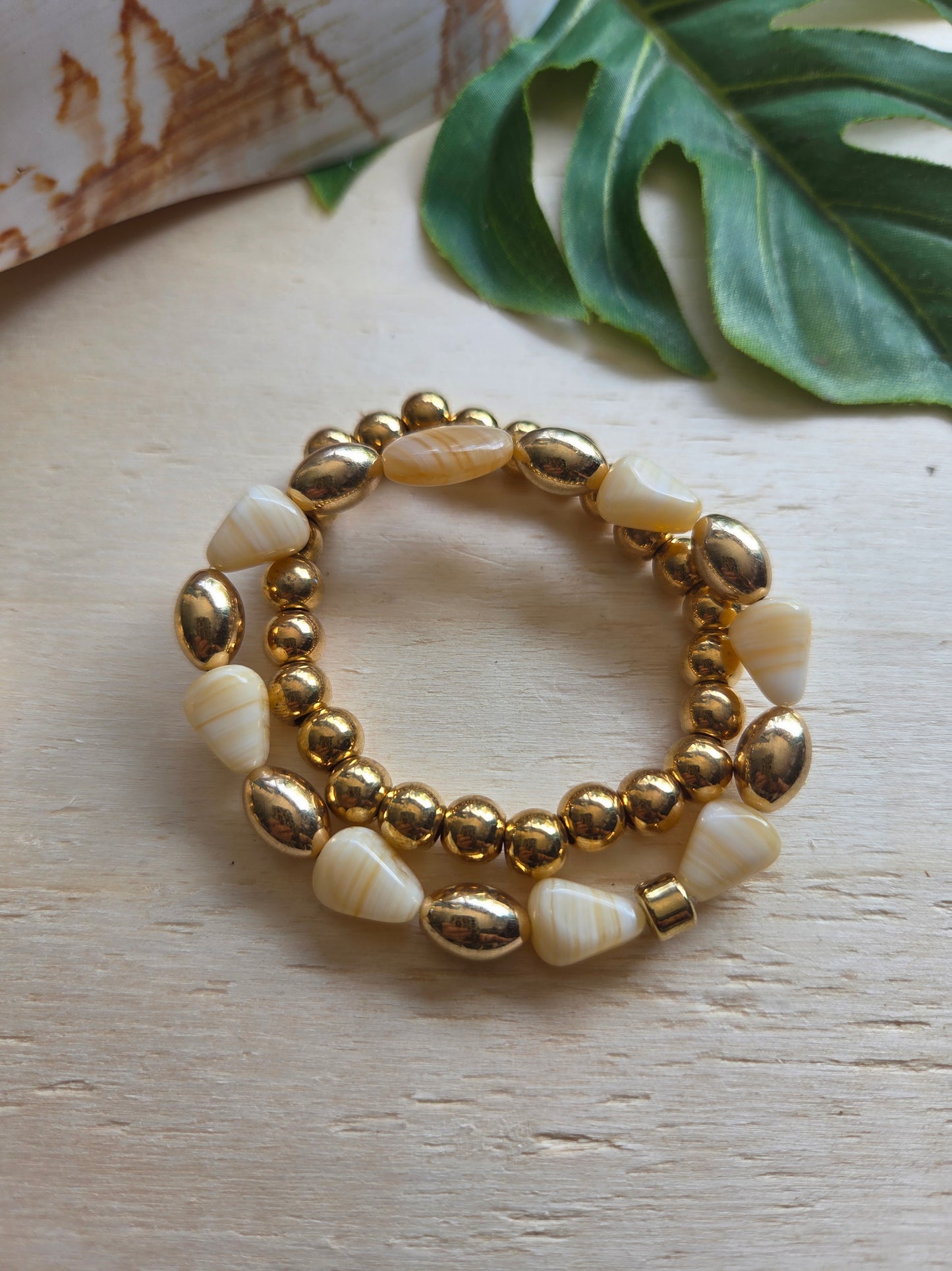 Armbänder Big Kugeln Natur beige 3er-Set