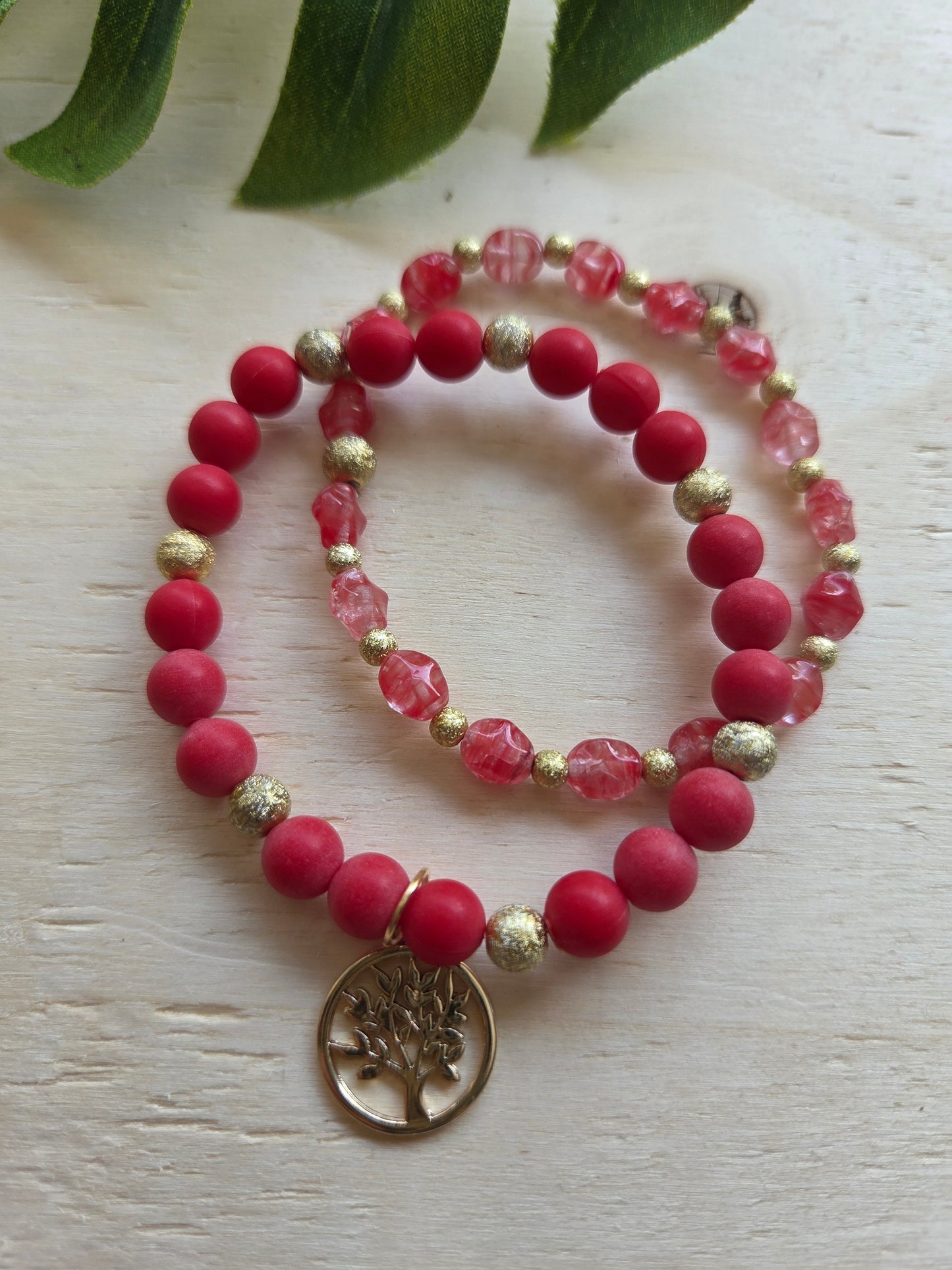 Armbänder Rot schöne Steine mit AH Lebensbaum3er-Set