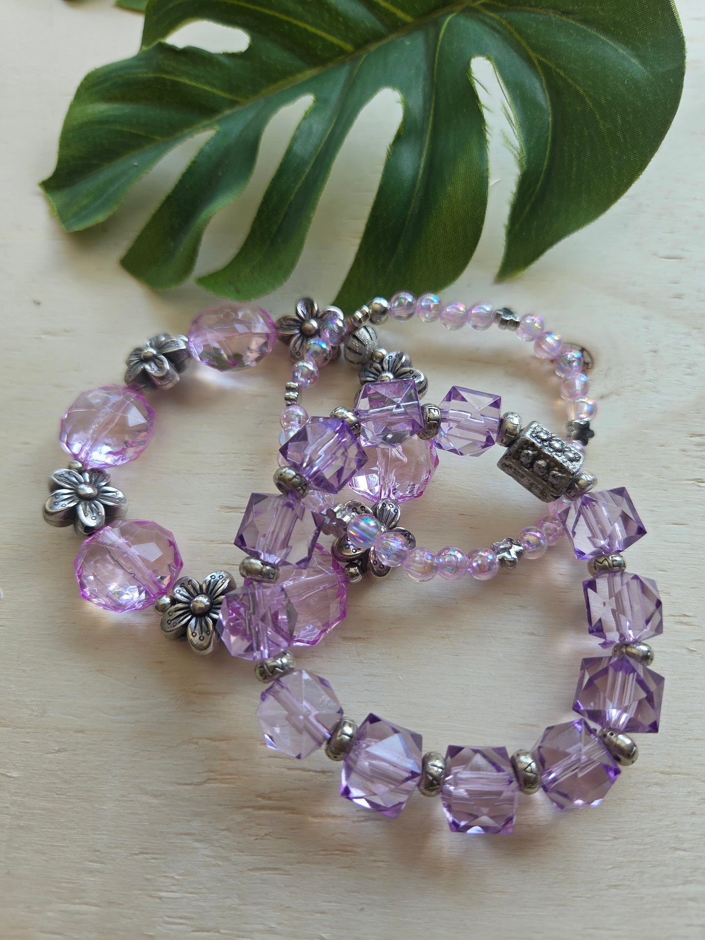 Armbänder mit Blüten Flieder 3er-Set