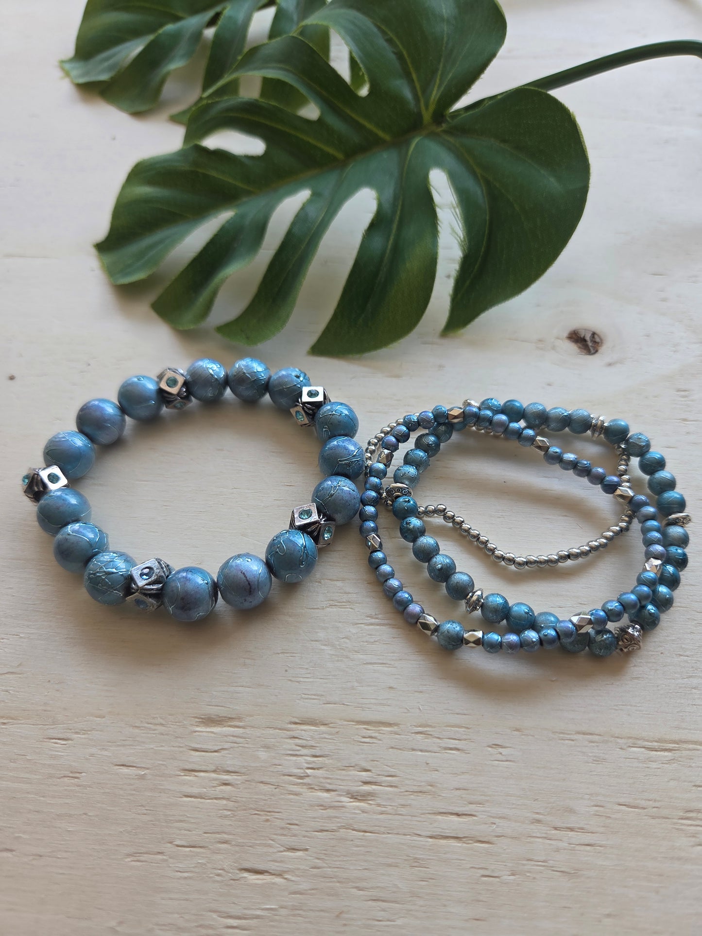 Armbänder Blaue Perlen mit schönen Perlen 4er-Set