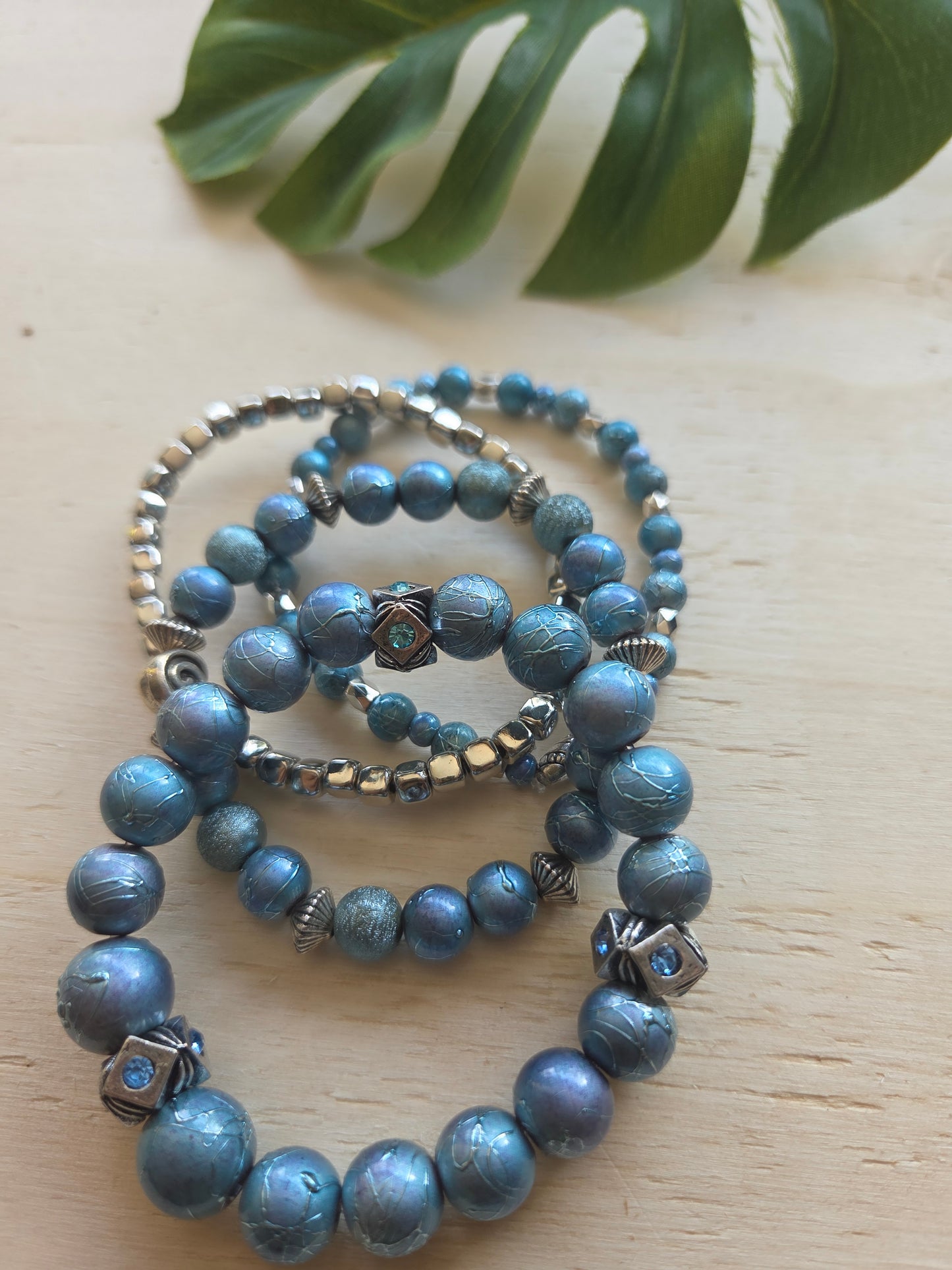 Armbänder Glanz Perlen Blau 4er-Set