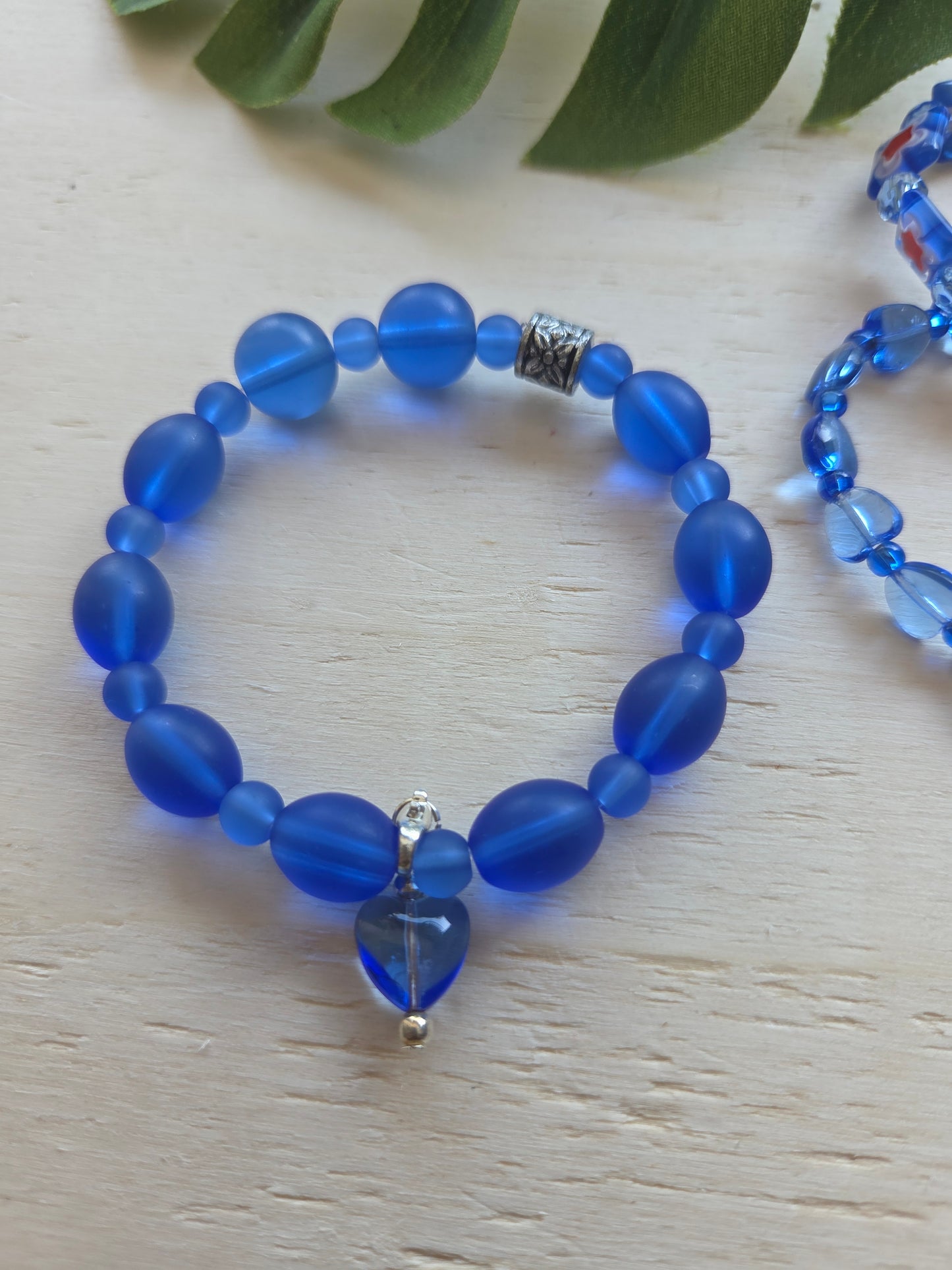 Armbänder Glas Blau Blüten/Herz Perlen 3er-Set