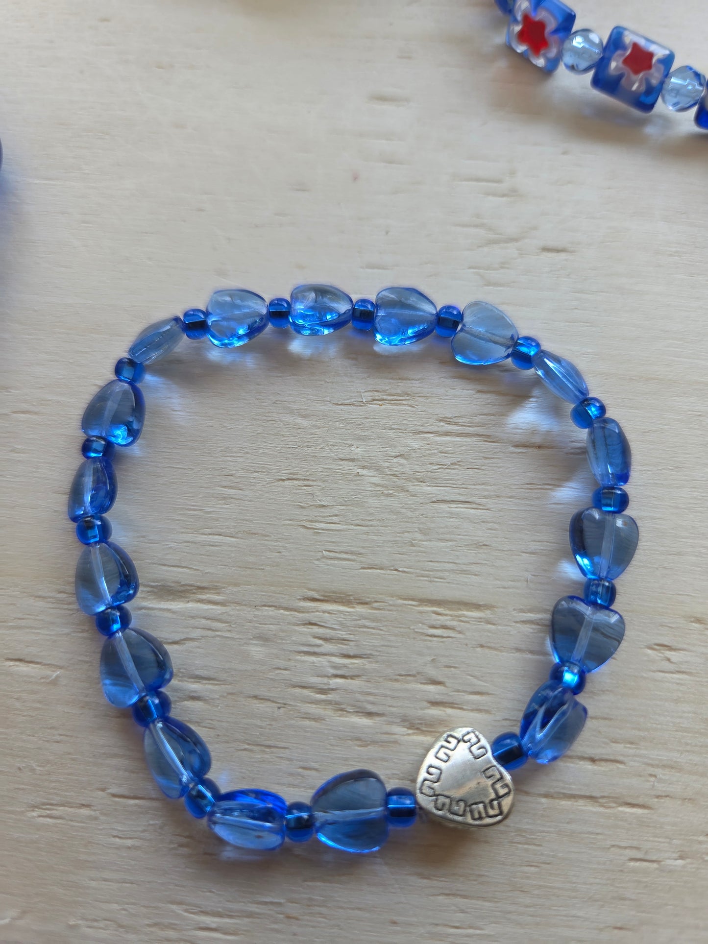 Armbänder Glas Blau Blüten/Herz Perlen 3er-Set
