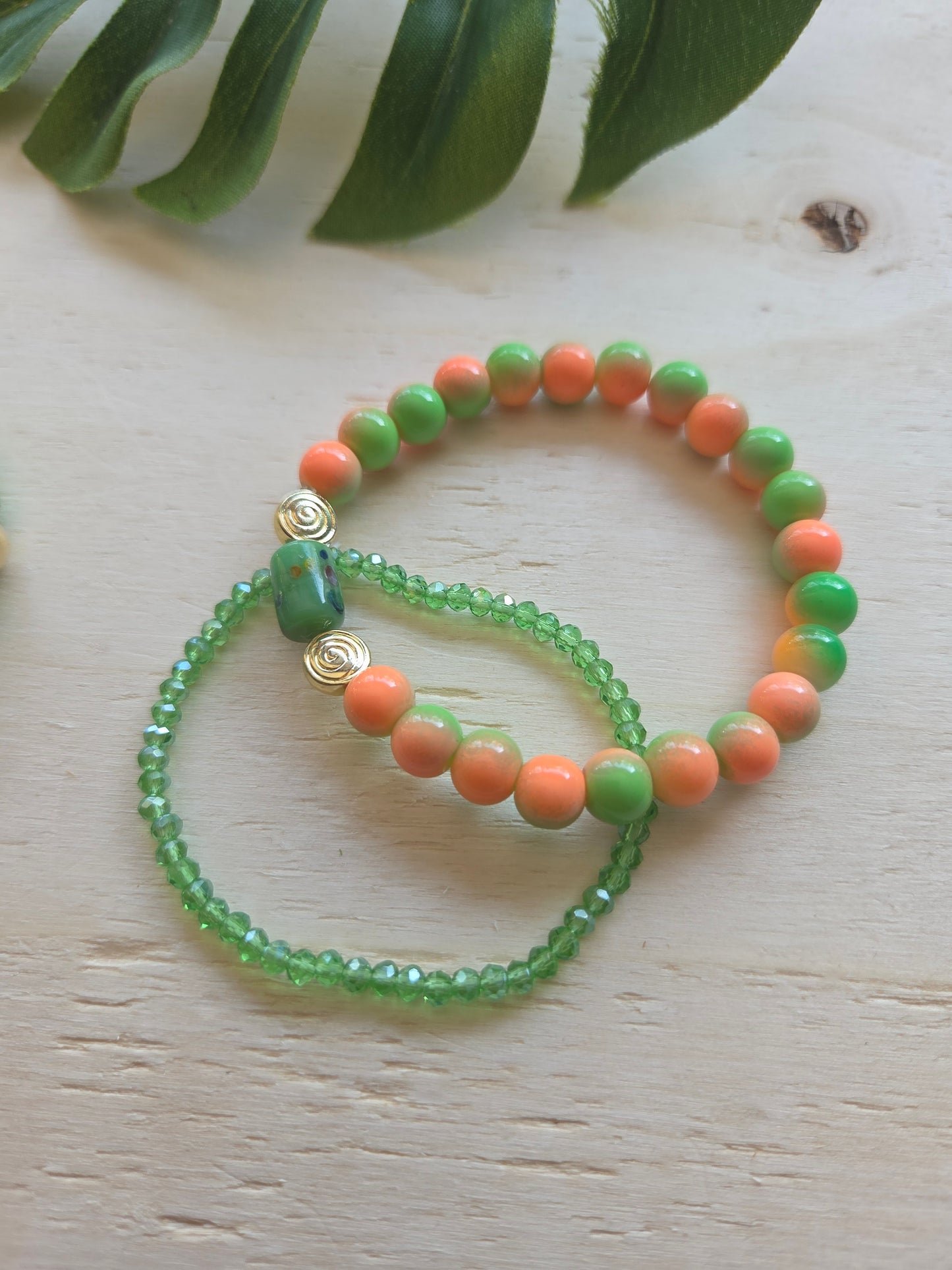 Armbänder Orange/Grün mit Palme 3er-Set