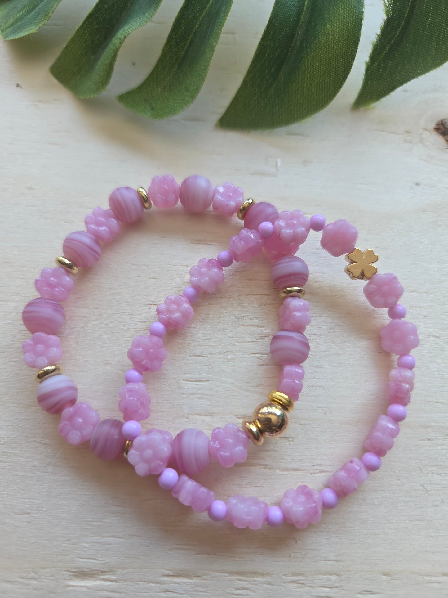 Armbänder Rosa mit Blüten Perlen 3er-Set