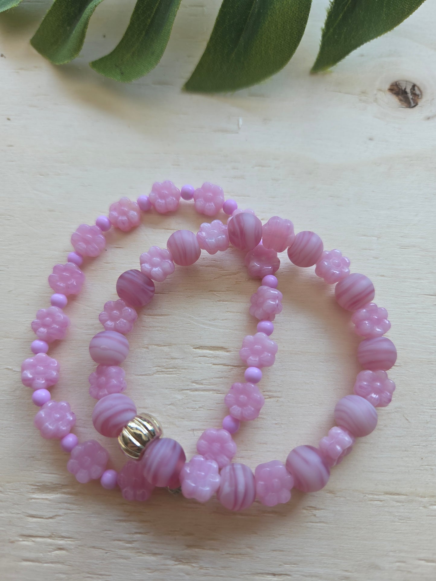 Armbänder Rosa mit Blüten Perlen 3er-Set