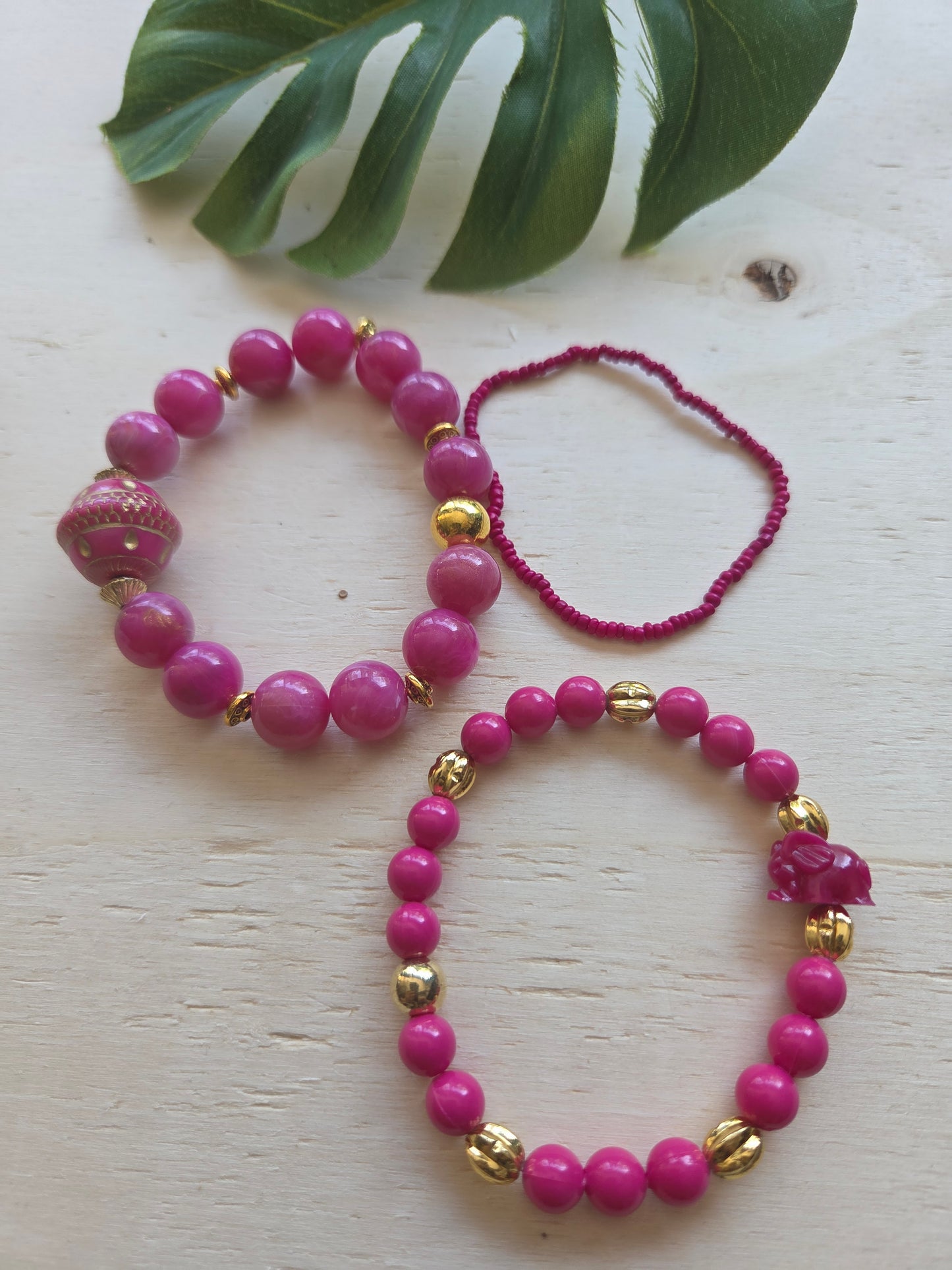 Armbänder Pink mit Elefant Perle 3er-Set