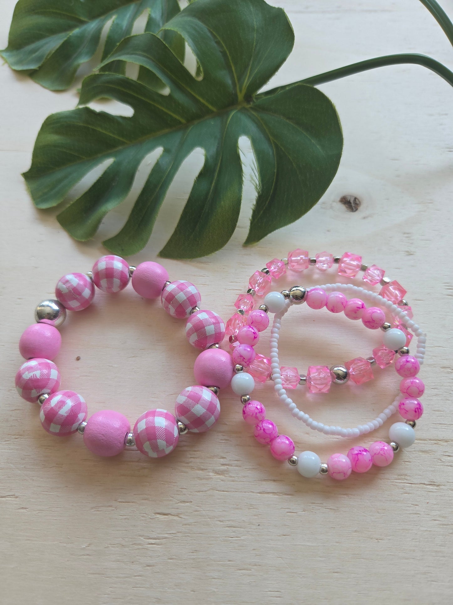 Armbänder weiß/Rosa 4er-Set