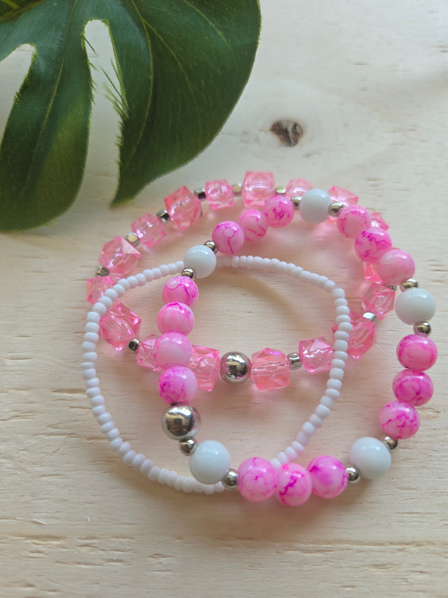 Armbänder weiß/Rosa 4er-Set