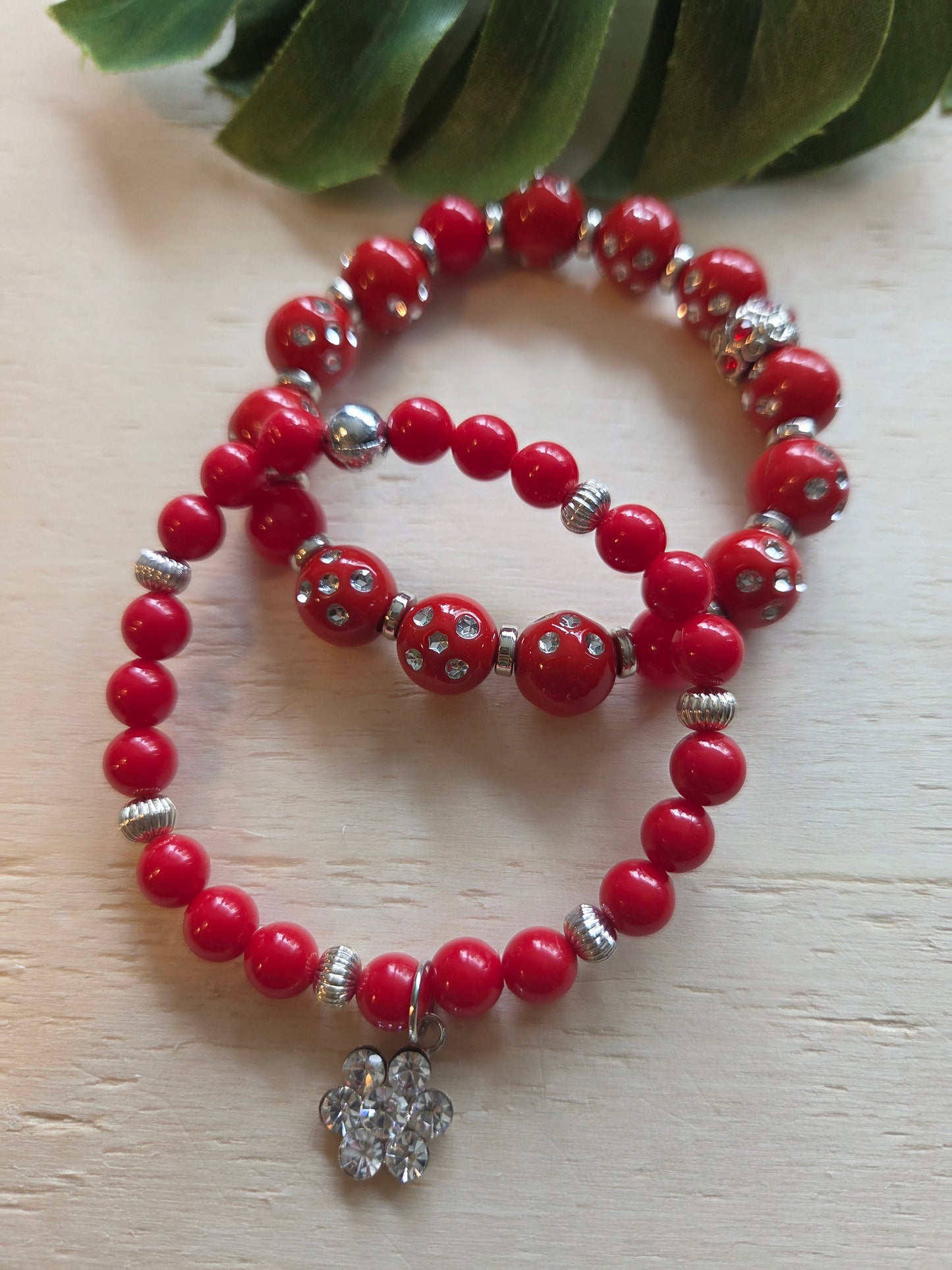Armband Bunt Perlen 3er-Set Rot /Blau