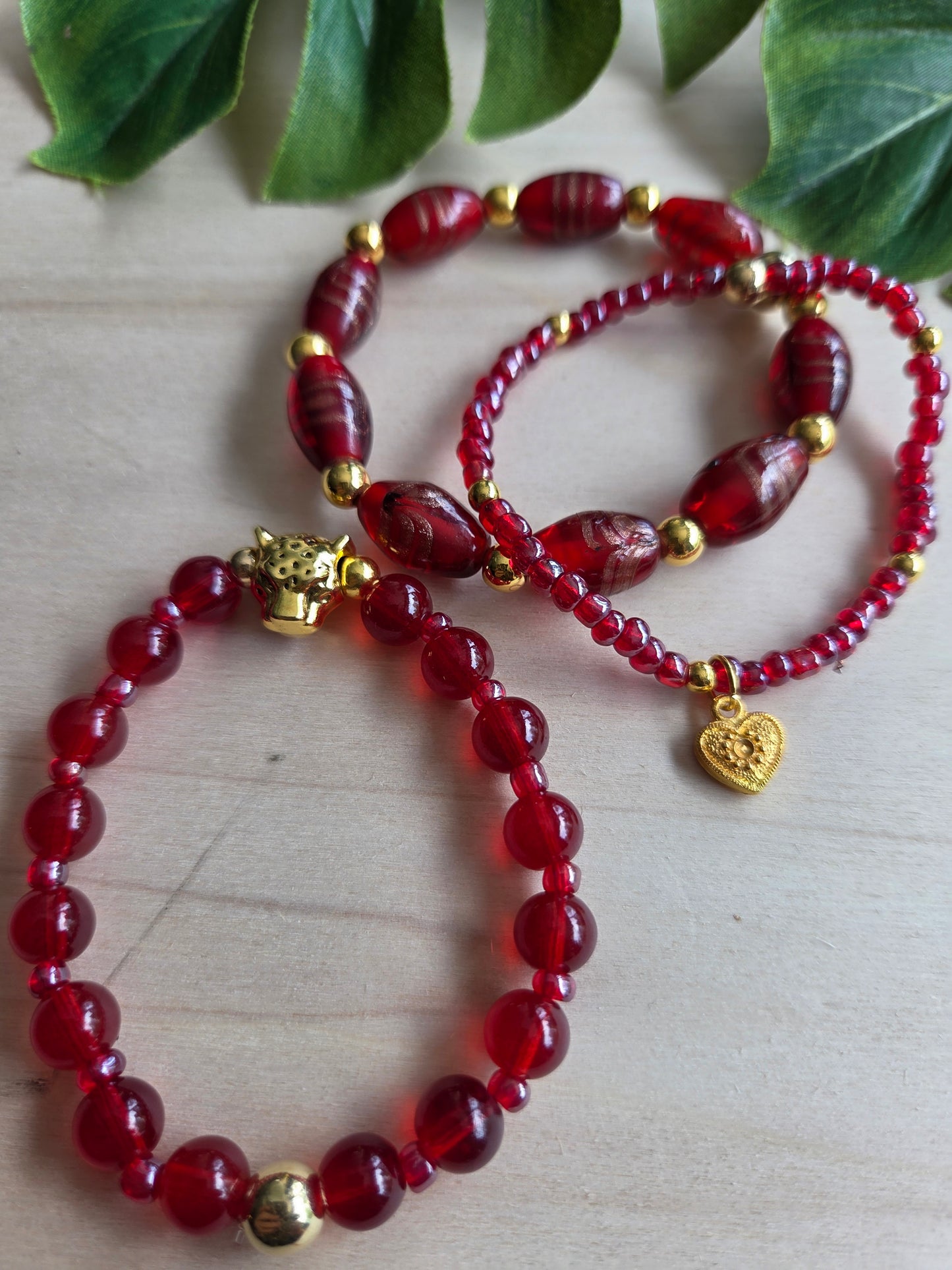Armbänder Glas rot 3er-Set