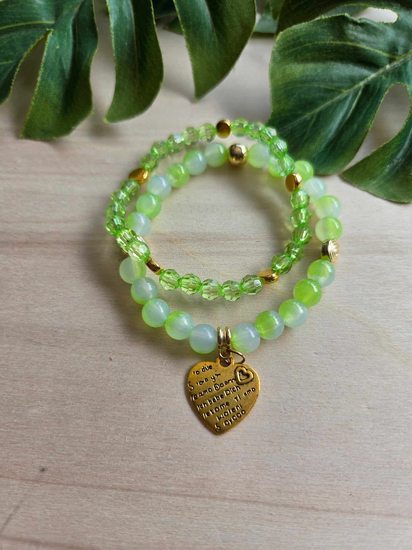 Armbänder hellgrün mit Big Perlen3er-Set