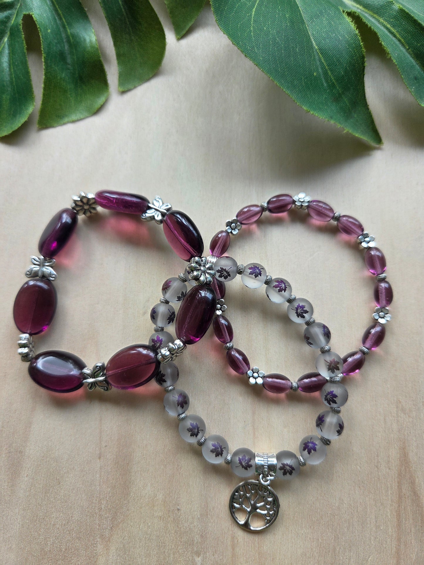 Armbänder Lila mit Lebensbaum AH 3er- Set