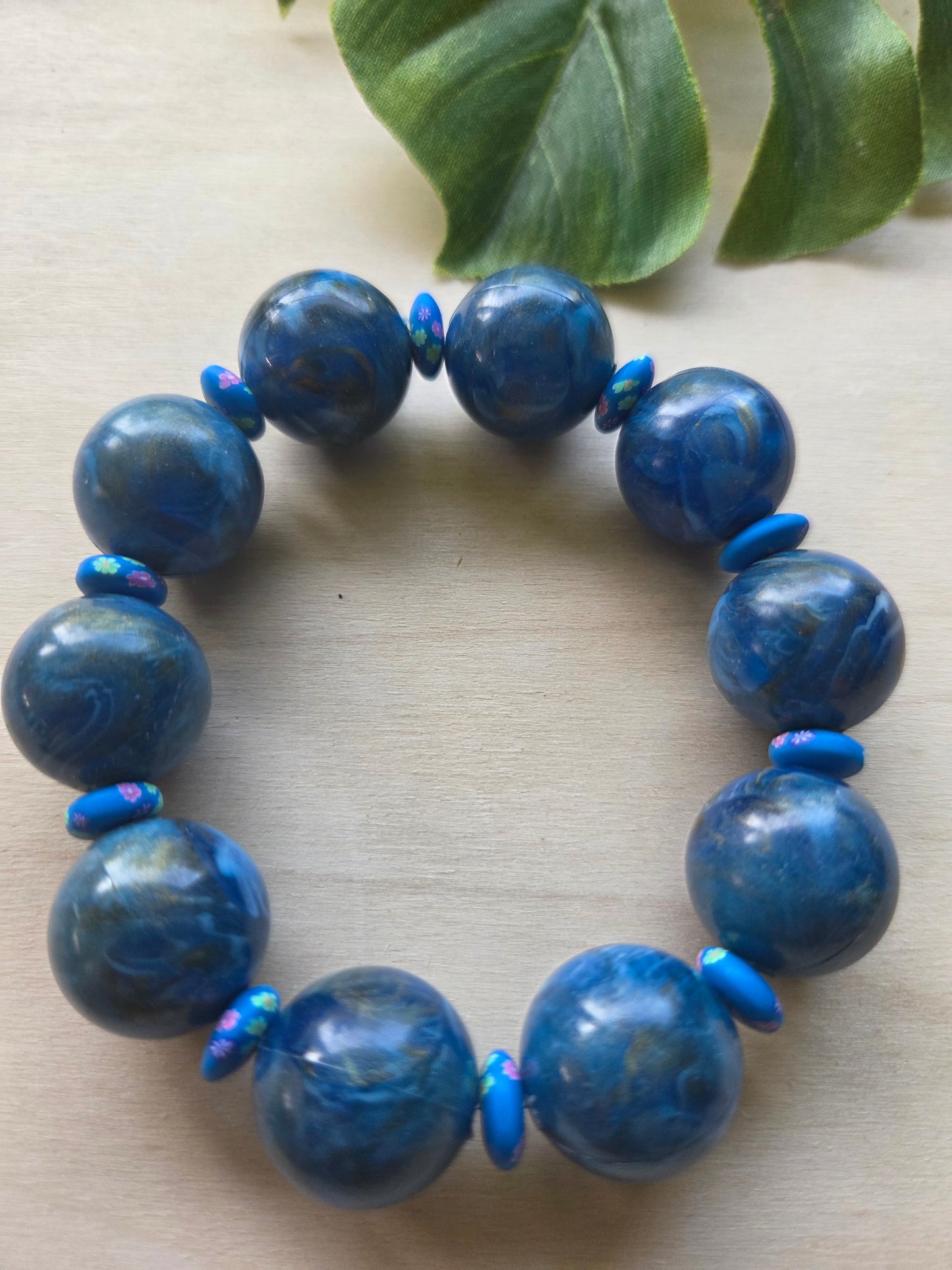 Armbänder blau 1xmit Big Perlen und Blüten P. 3er-Set