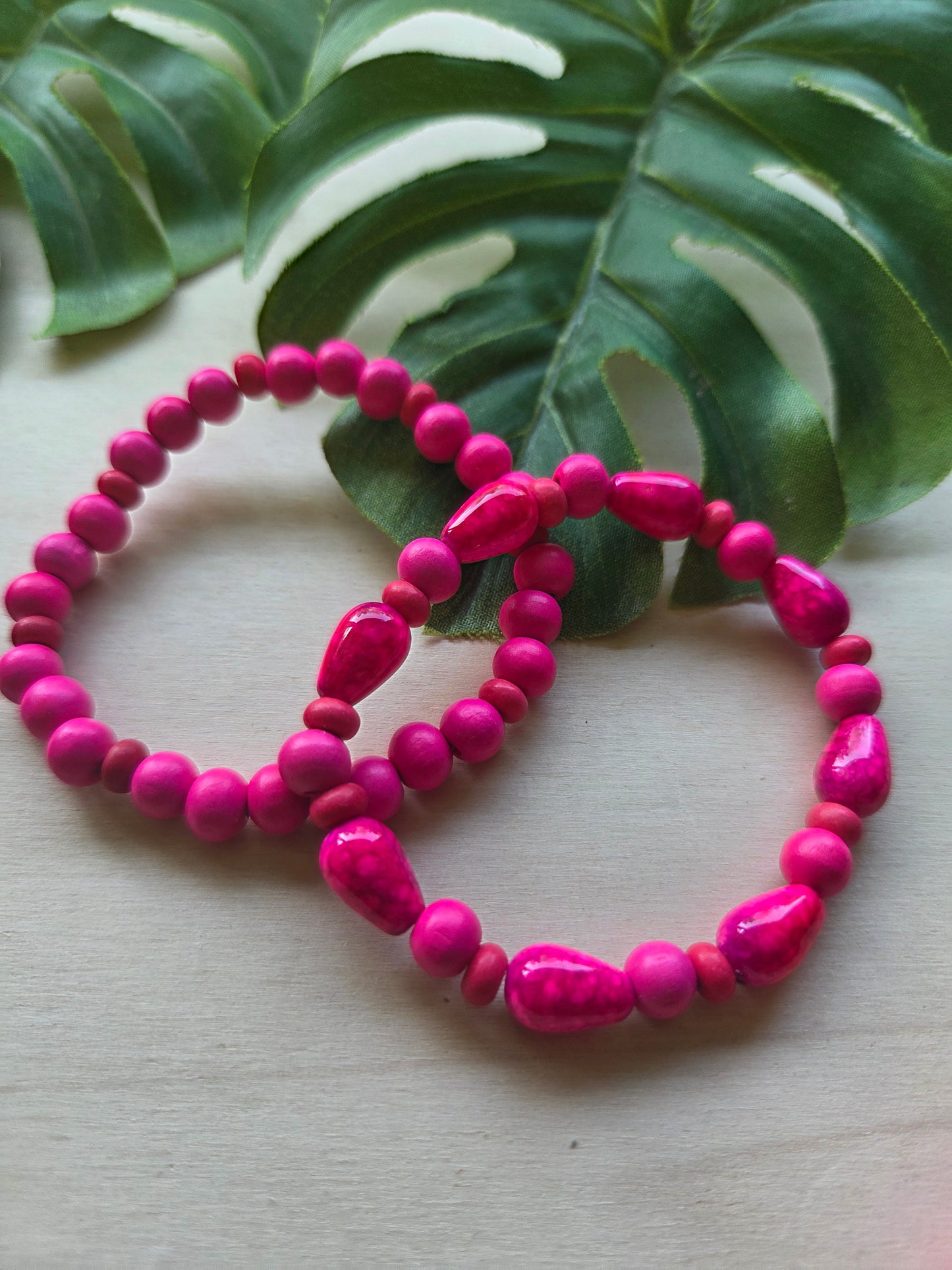 Armbänder Pink mit Big Perlen und Blumenperlen 3er-Set