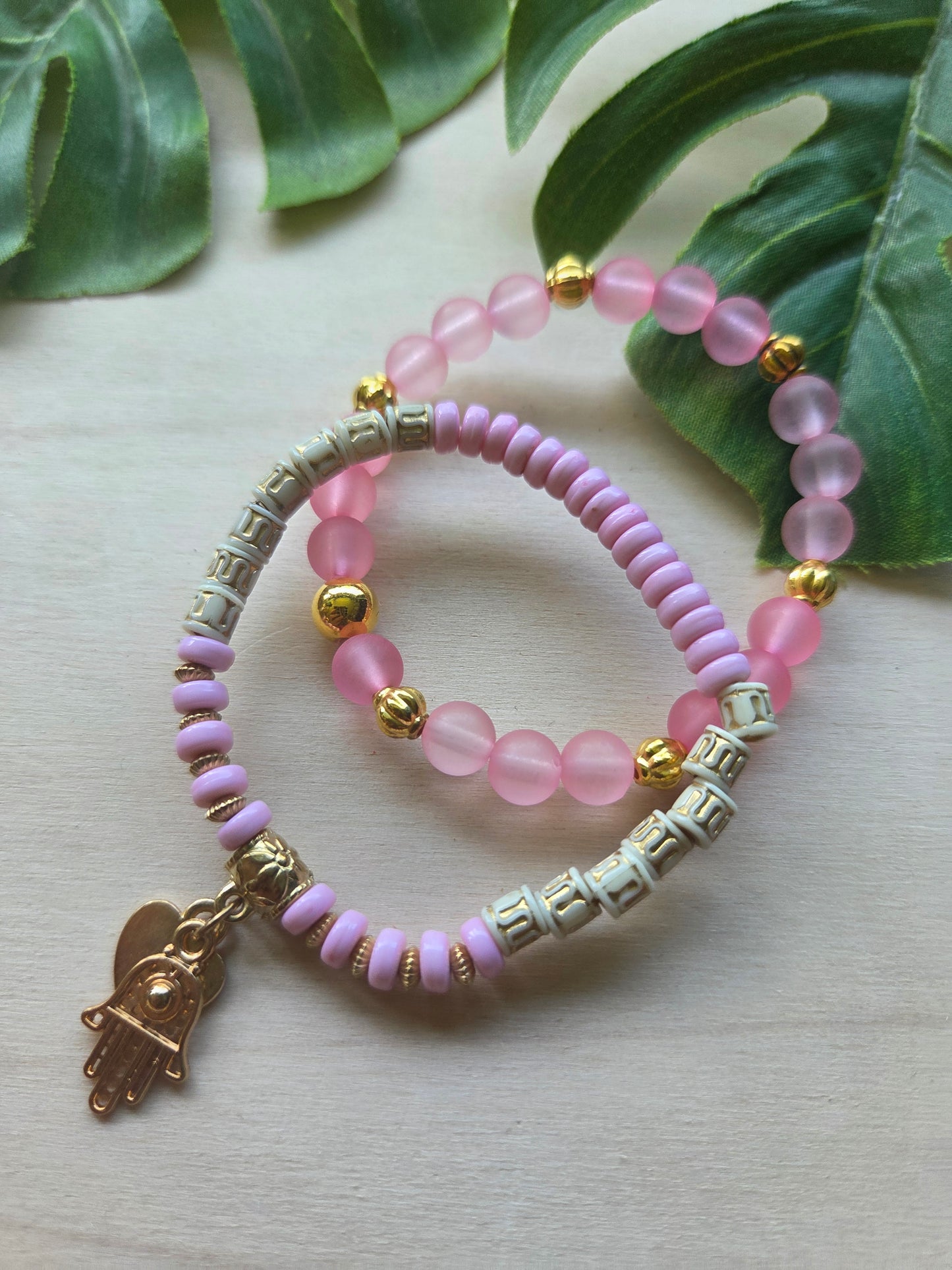 Armbänder Rosa Big Perlen/Blumen 3er- Set