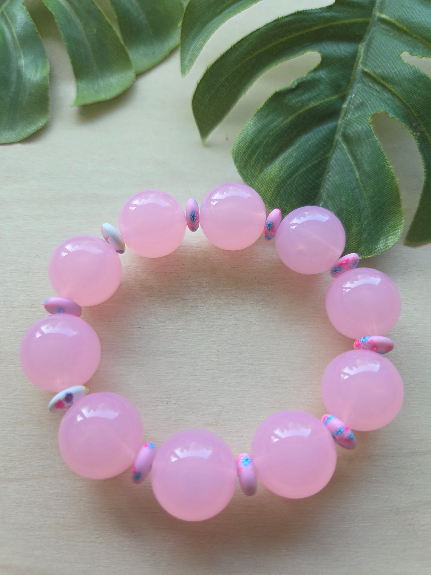 Armbänder Rosa Big Perlen/Blumen 3er- Set