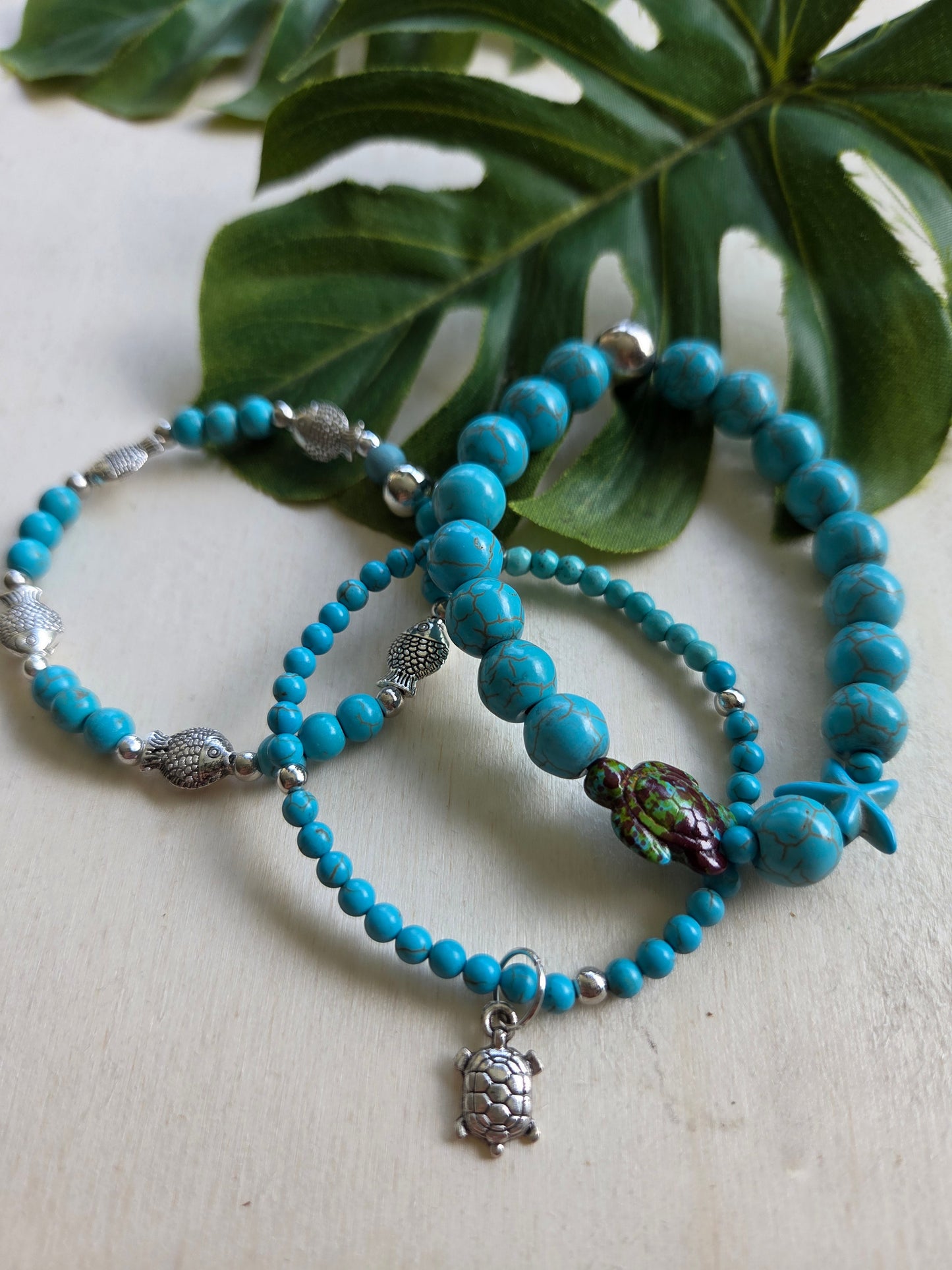 Armbänder Türkis mit Schildkröte 3er Set