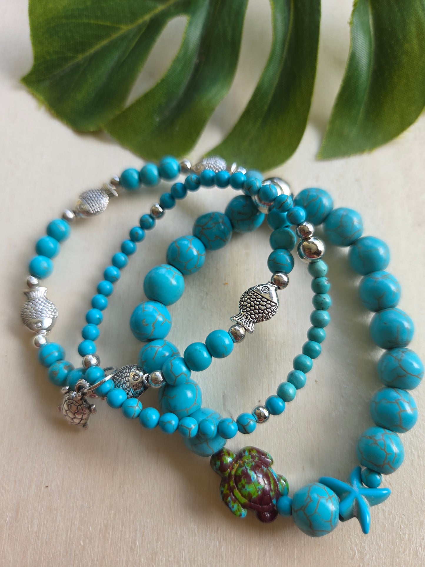 Armbänder Türkis mit Schildkröte 3er Set