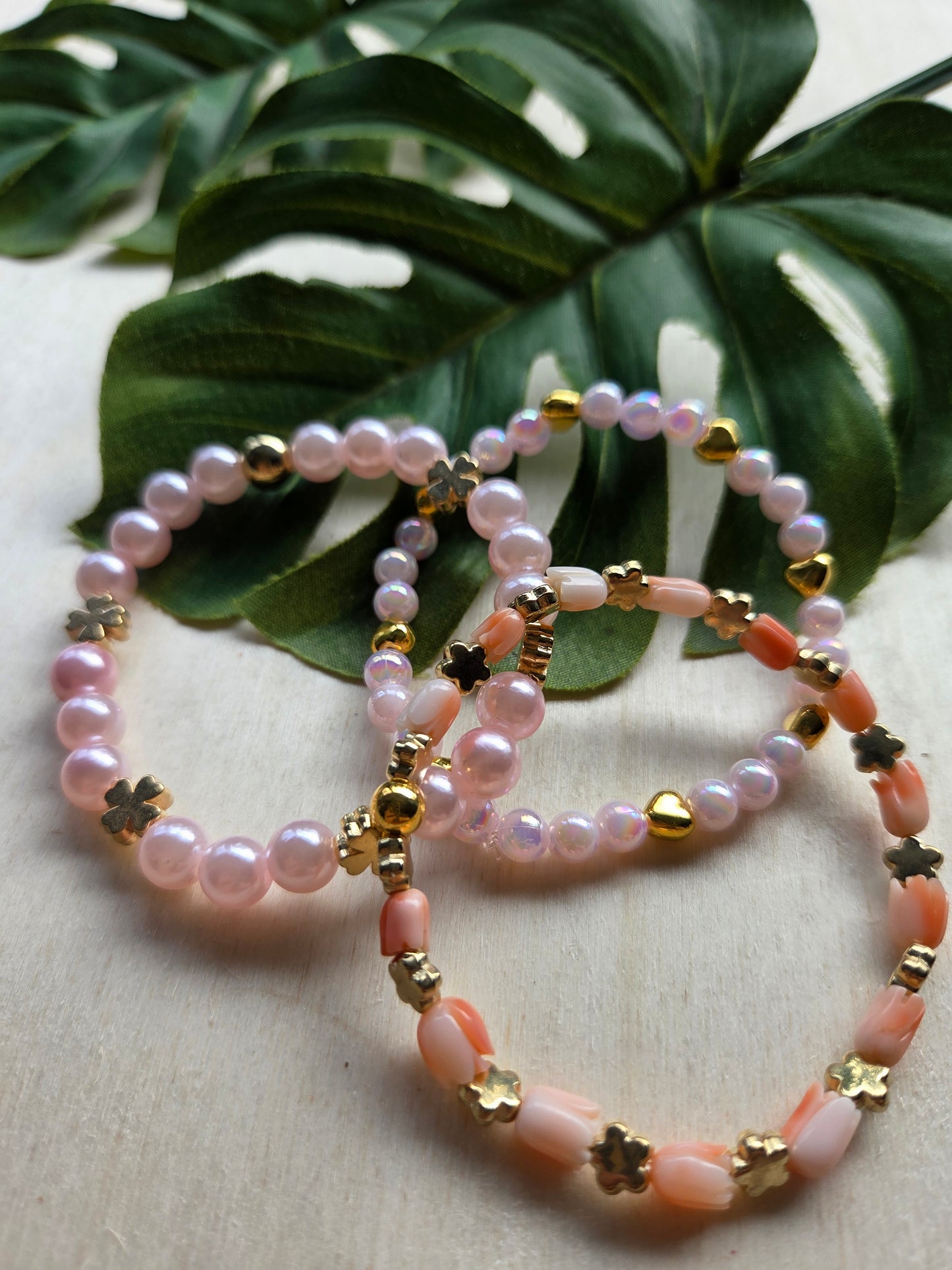 Armbänder Rose mit Blüten Stein Perlen 3er- Set