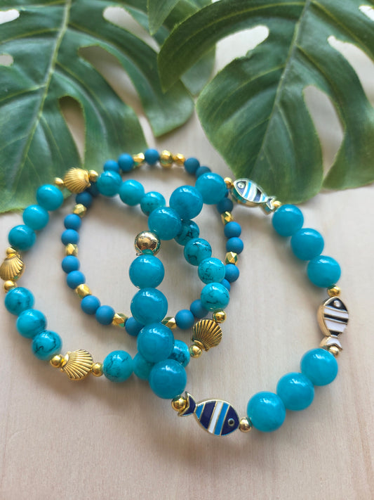 Armbänder  blau mit Fischen 3 er Set