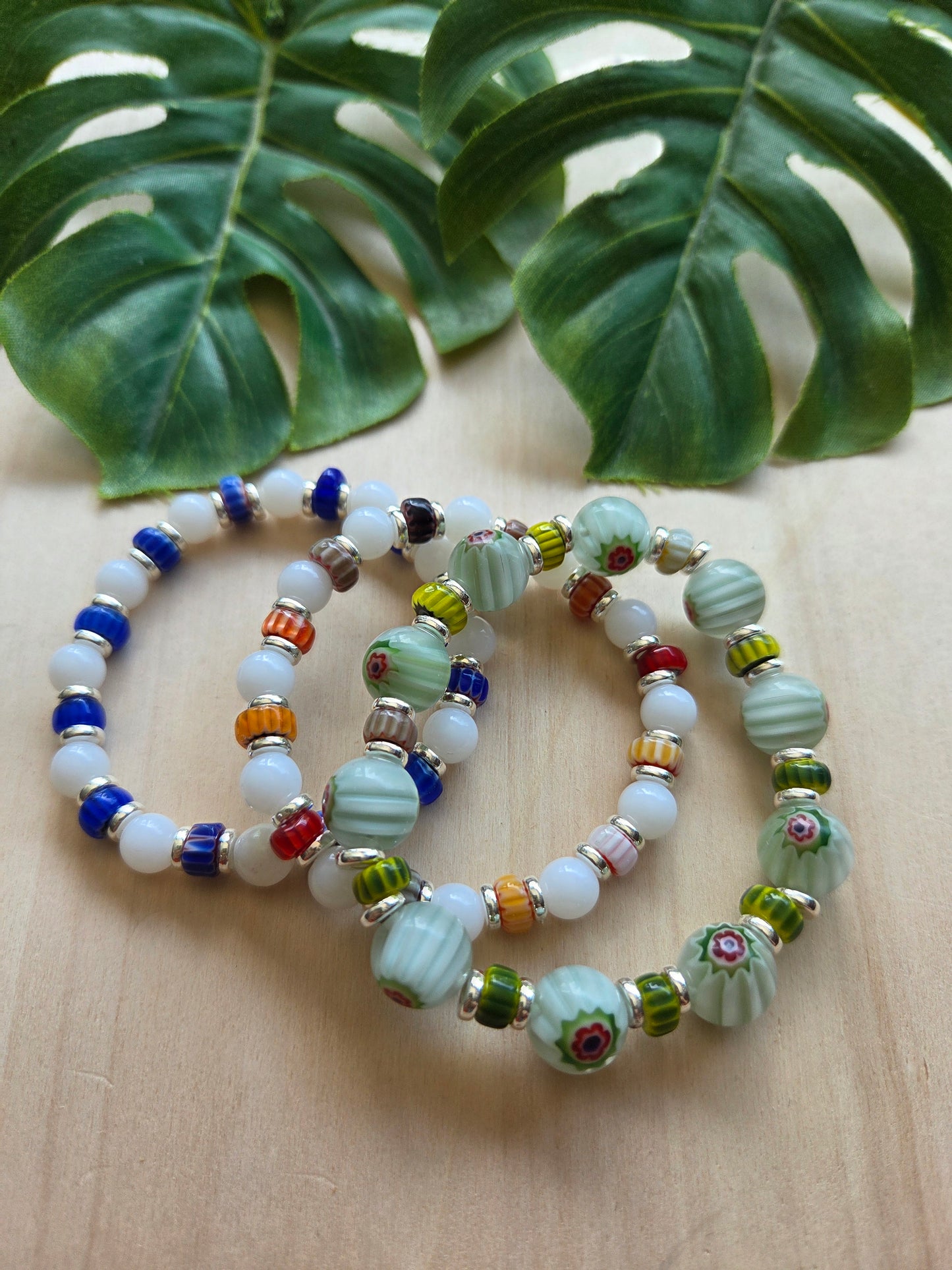 Armbänder Glas Bunt /Weiß 3er Set- BOHO Style