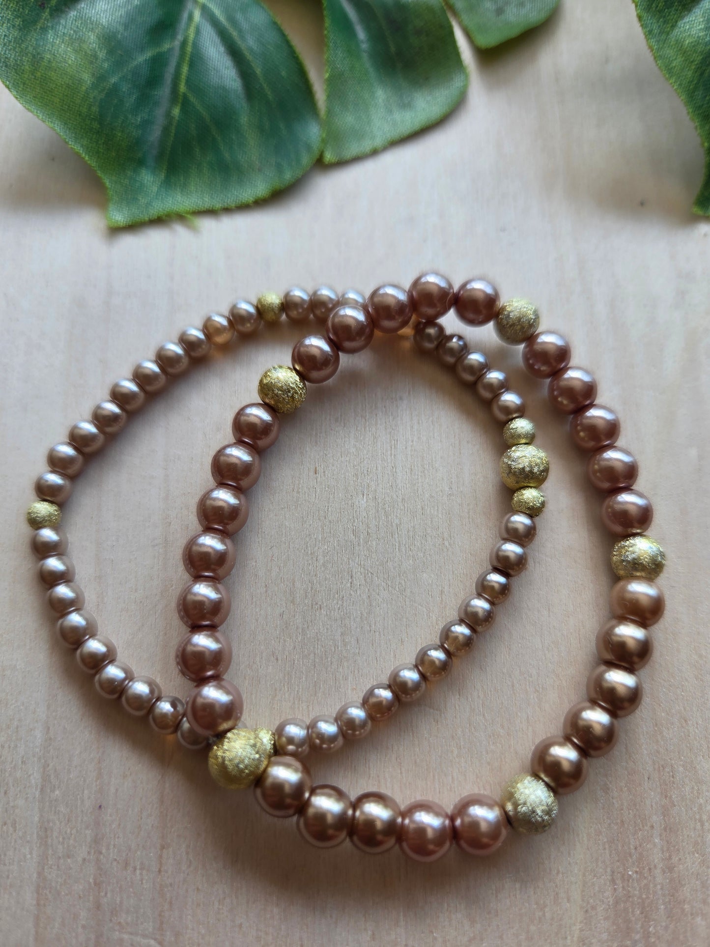 Armbänder Perlmutt/Wachs Perlen braun 4 er Set