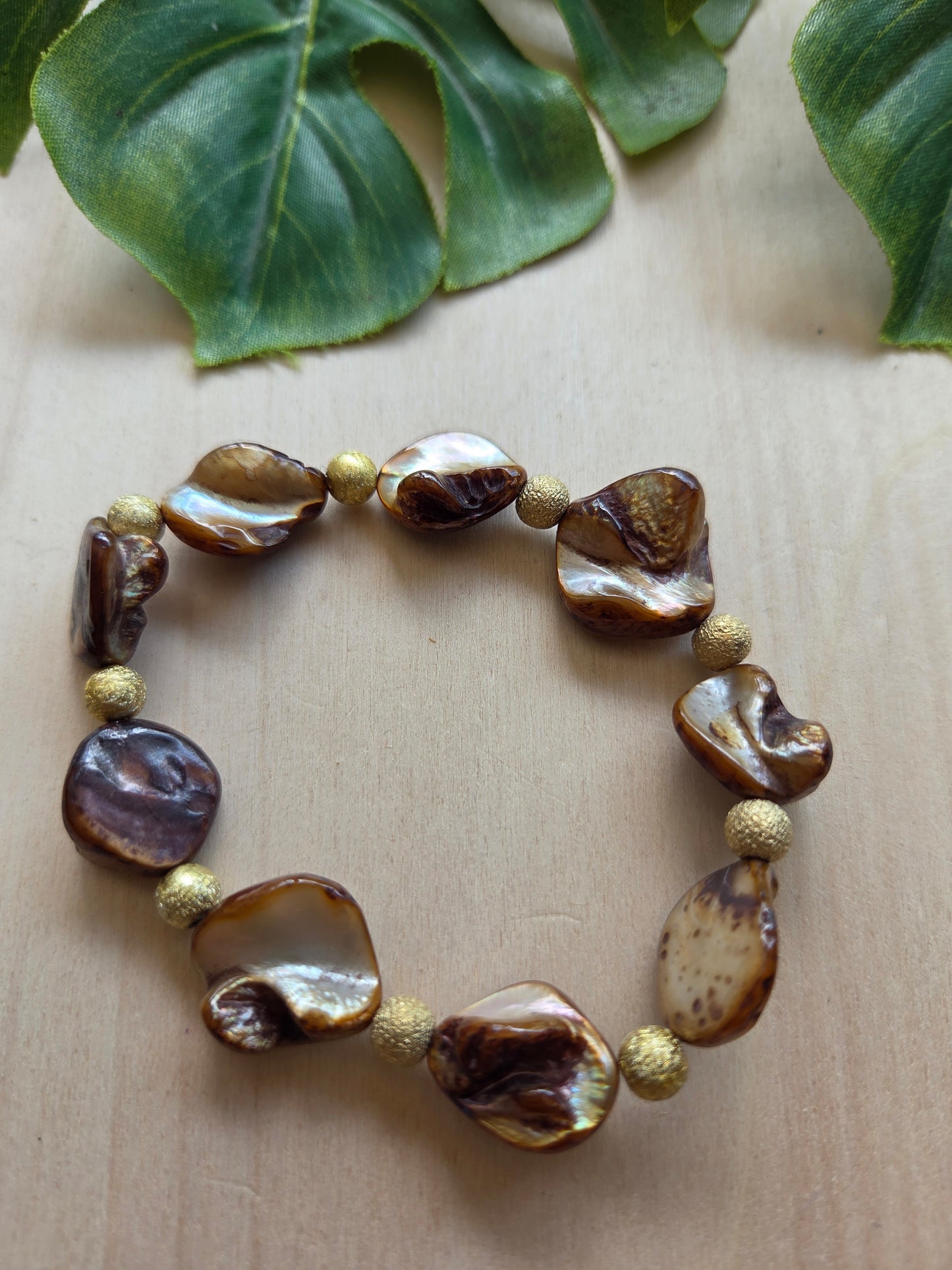 Armbänder Perlmutt/Wachs Perlen braun 4 er Set