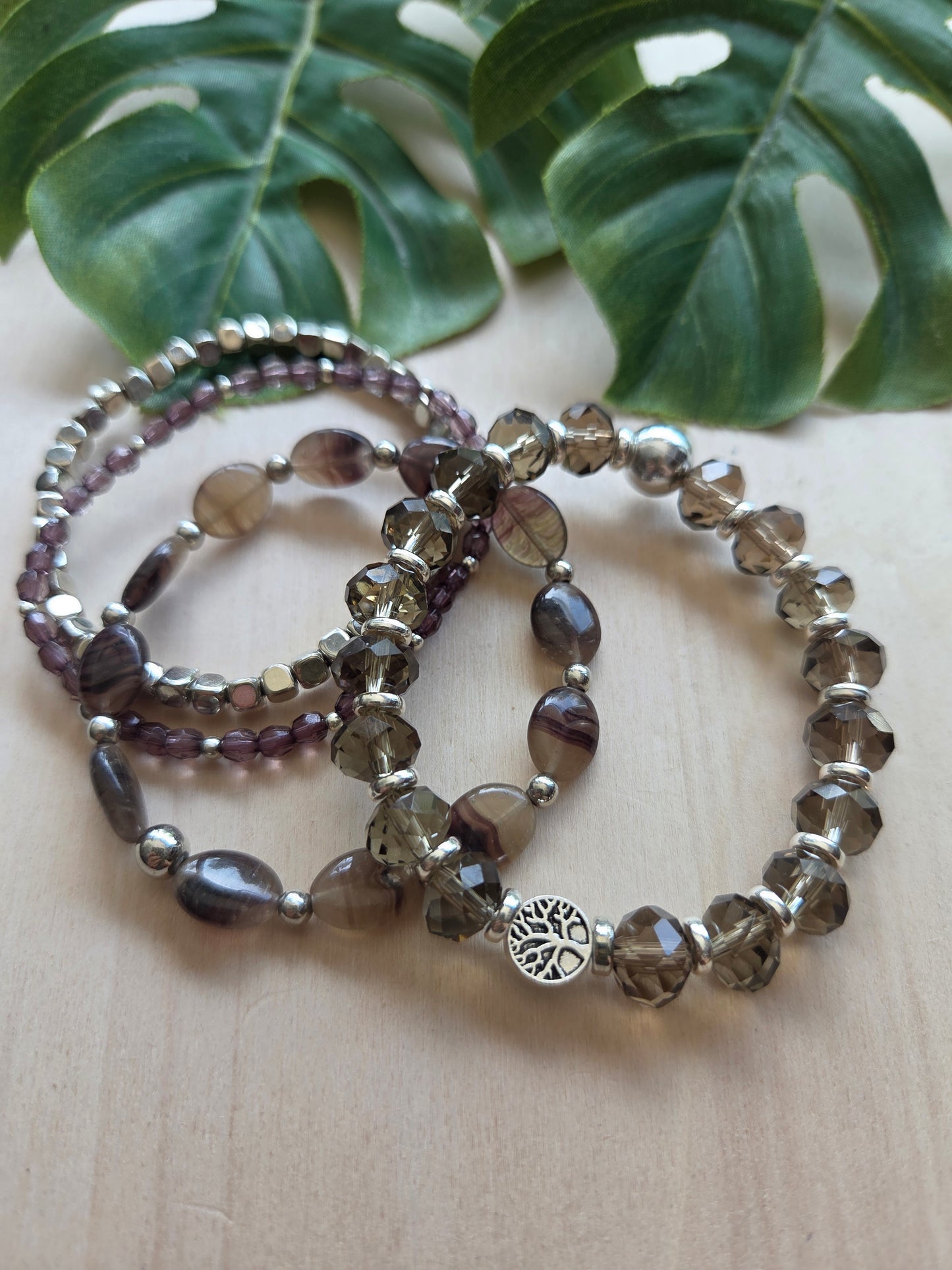 Armbänder braun 4 er Set Glas