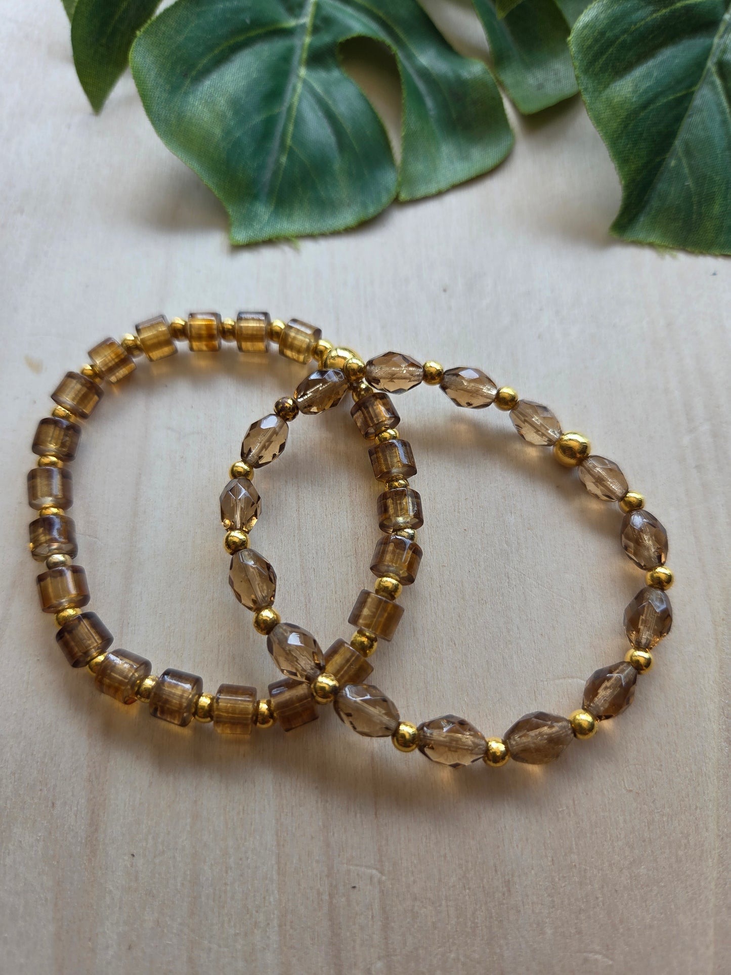 Armbänder Braun mit Leo Perle 3 er Set