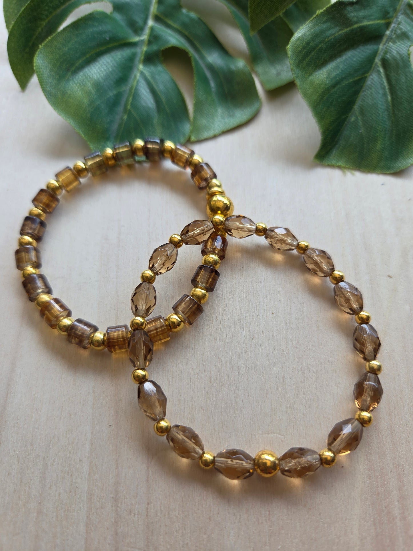 Armbänder braun mit Leo Perle 3 er Set