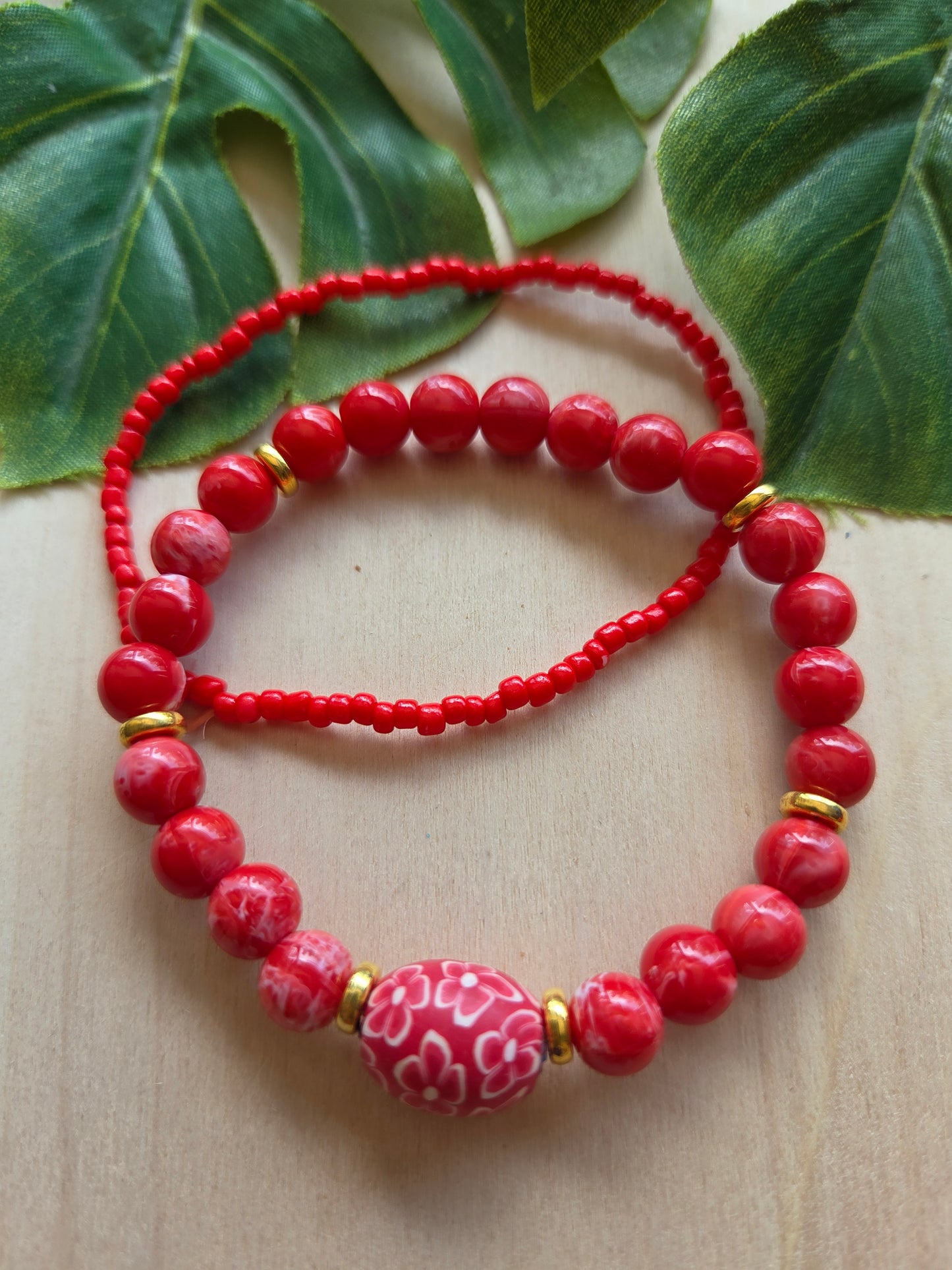Armbänder Rot 3 er Set Big Perlen