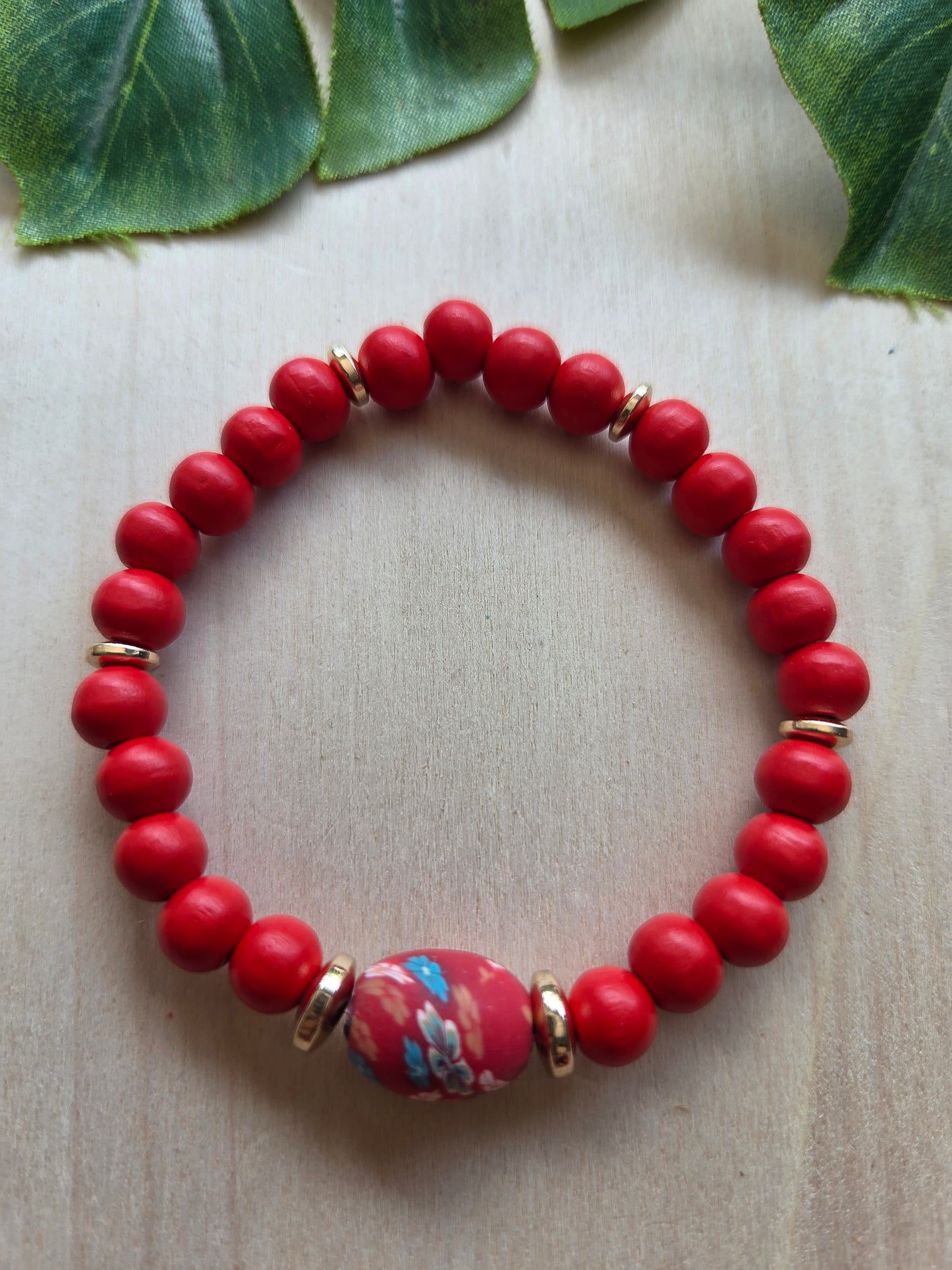 Armbänder Rot 4 er Set mit Blumen Perlen