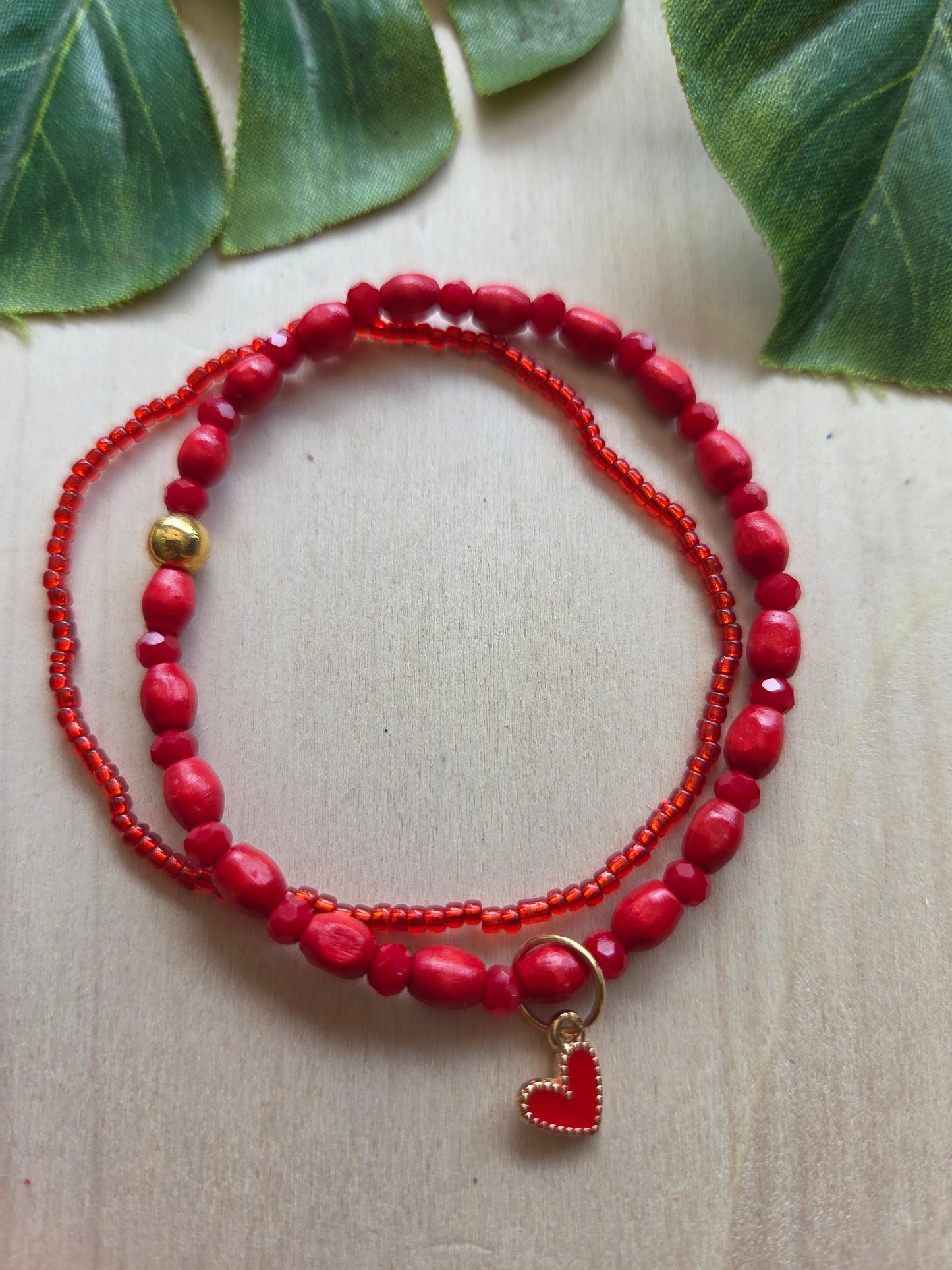Armbänder Rot 4 er Set mit Blumen Perlen