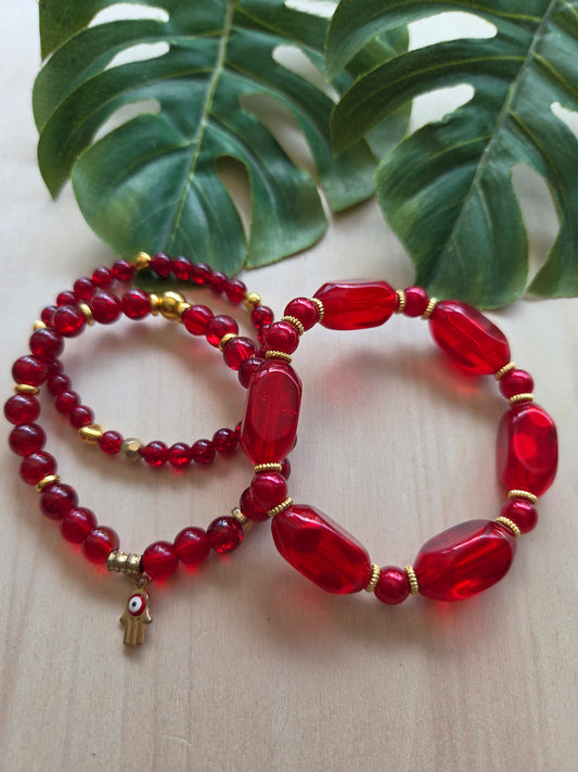 Armbänder Rot Glas mit Anhänger