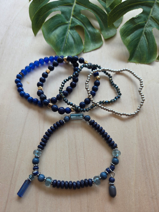 Armbänder blau 5 er Set Perlen