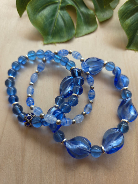 Armbänder Glas blau 3 er Set