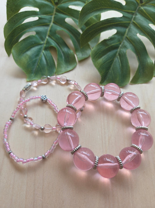 Armbänder Rosa Big Perlen  3 er Set