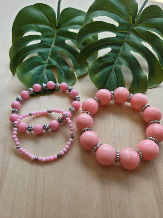 Armbänder Rosa Big Perlen 3er Set