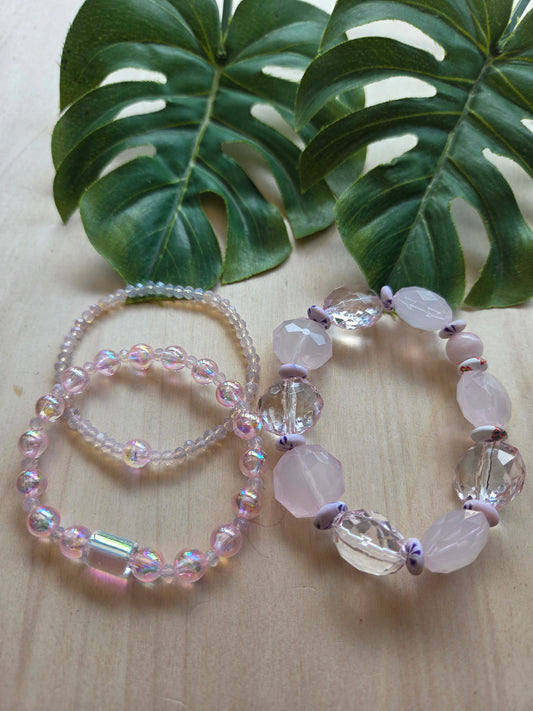 Armbänder Rosa 3 er Set mit Blütenperlen