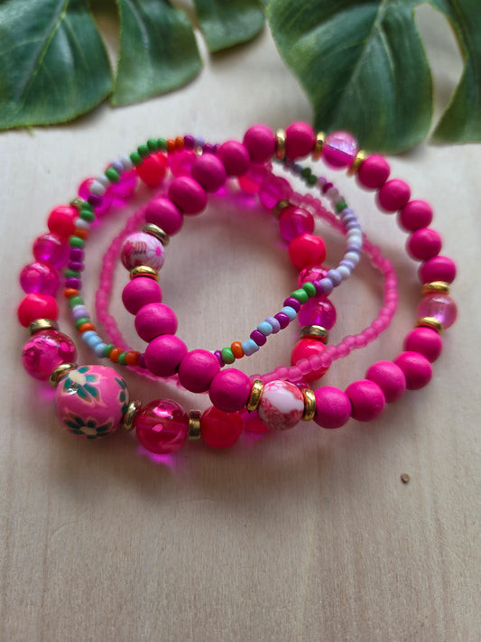 Armbänder Pink Boho 4 er Set