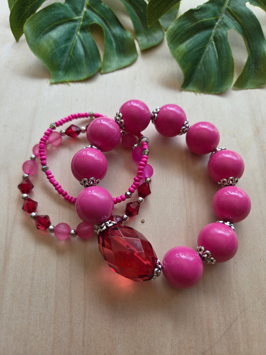 Armbänder  Pink Big Perlen 3 er Set