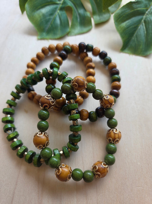 Armbänder Holz BOHO 4 er Set braun Grün
